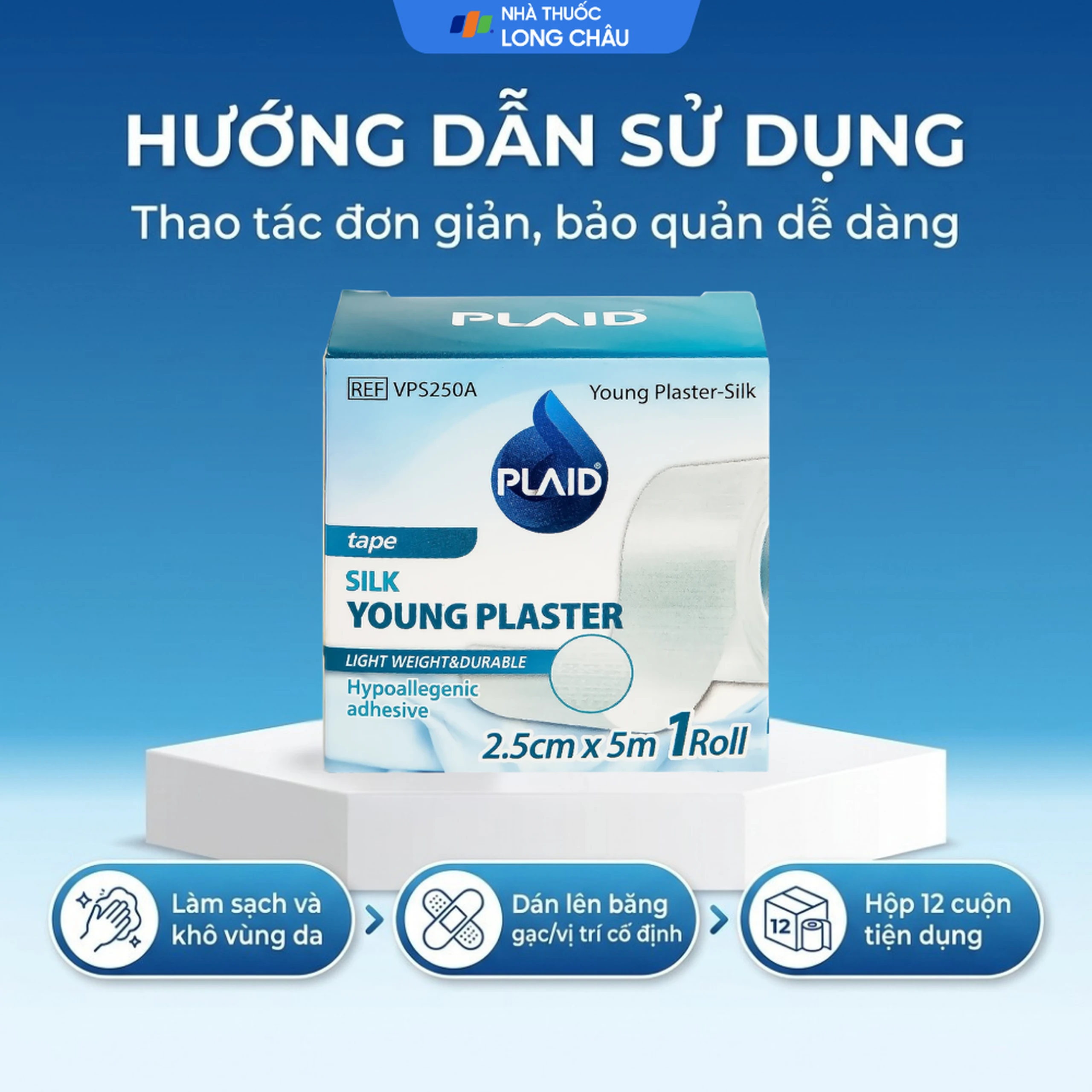 Băng cuộn lụa Plaid Young Plaster-Silk 2.5cmx5m giúp cố định băng gạc và dụng cụ y tế Young Chemical 5