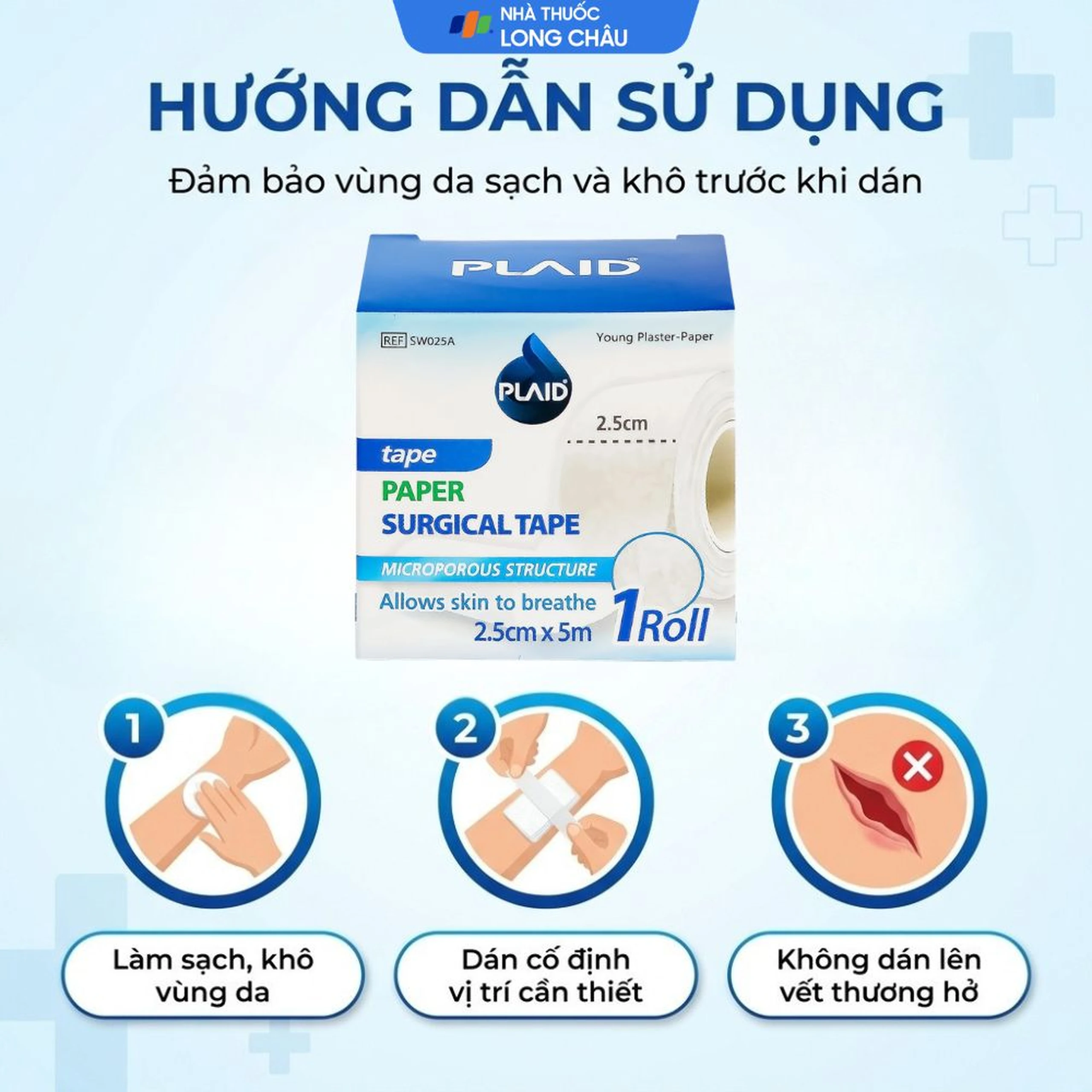 Băng cuộn giấy Plaid Young Plaster-Paper 2.5cmx5m giúp cố định băng gạc và dụng cụ y tế Young chemical 5