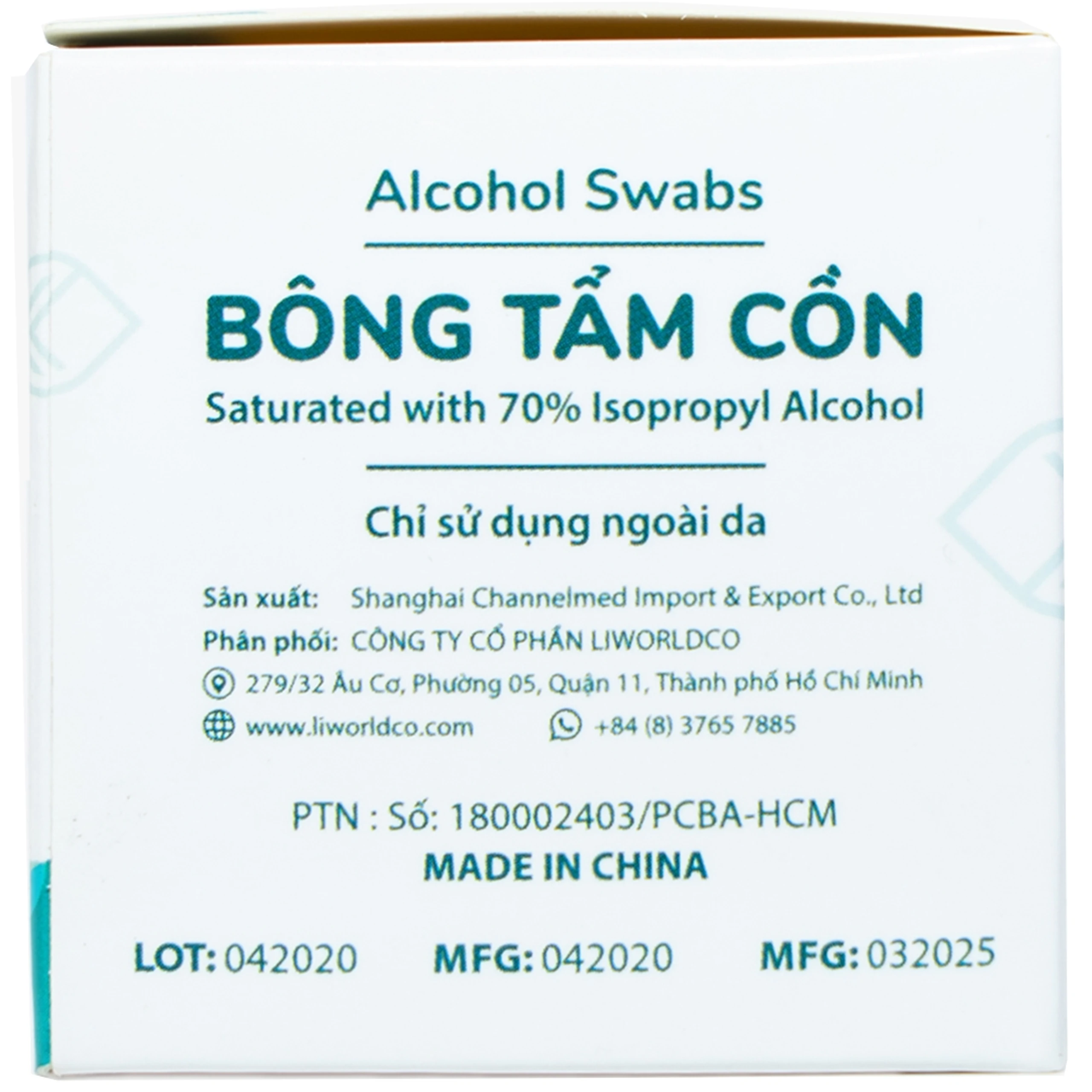 Bông tẩm cồn Alcohol Swabs Liworldco (100 miếng) làm sạch và khử trùng da trước khi tiêm