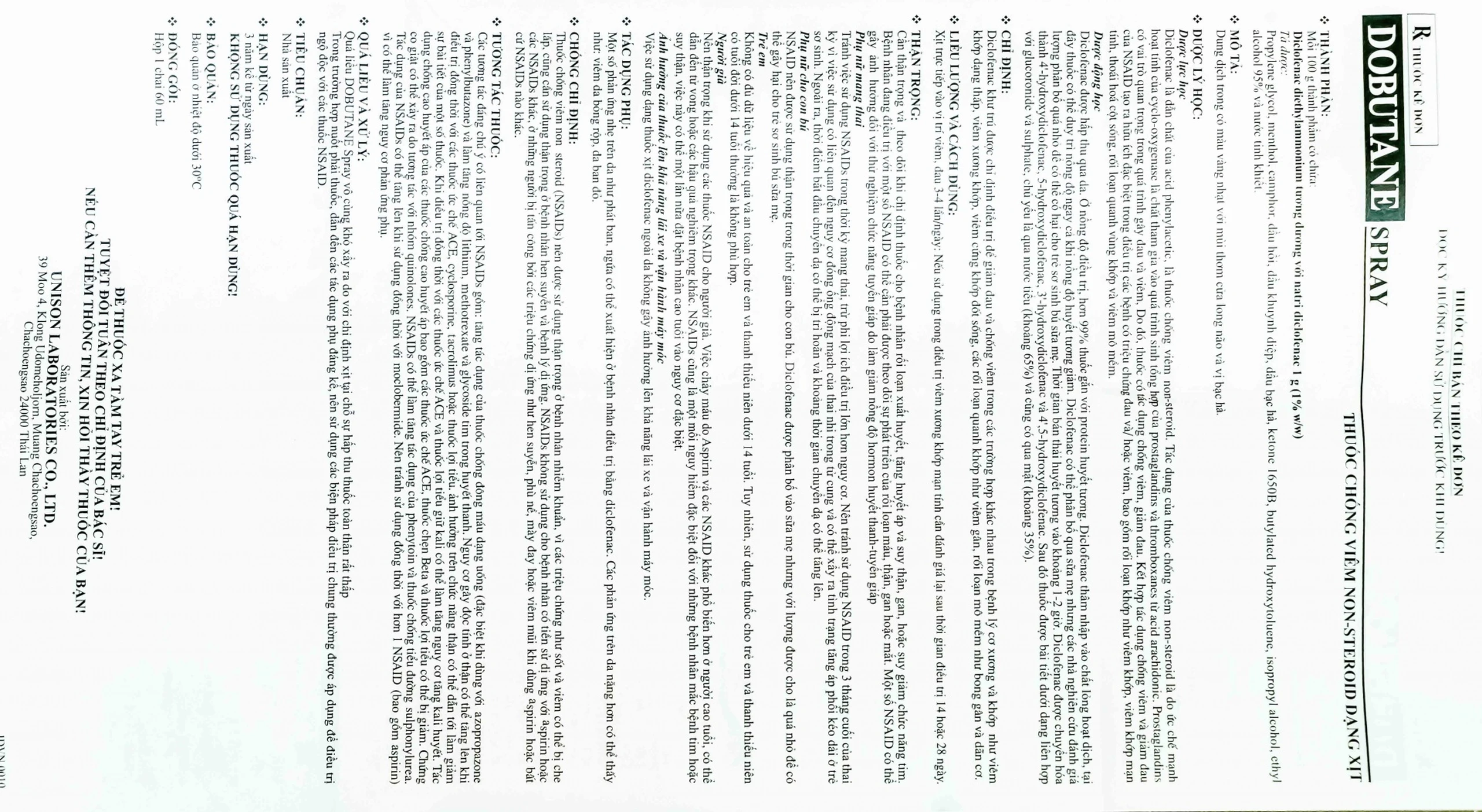 Xịt Dobutane Spray Unison giảm đau, chống viêm trong bệnh lý cơ xương và khớp (60ml)