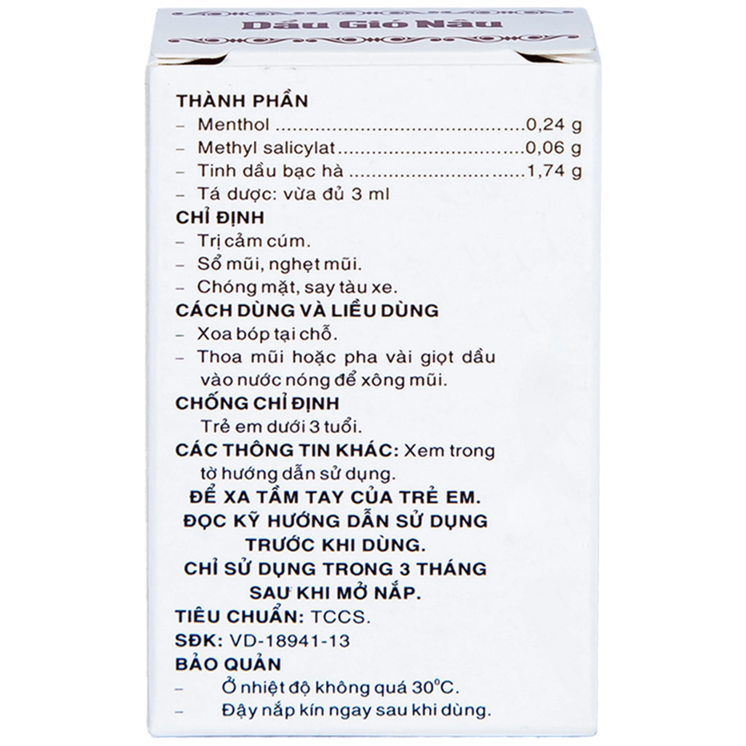 Dầu gió Nâu Pharmedic điều trị cảm cúm, sổ mũi, nghẹt mũi (3ml)