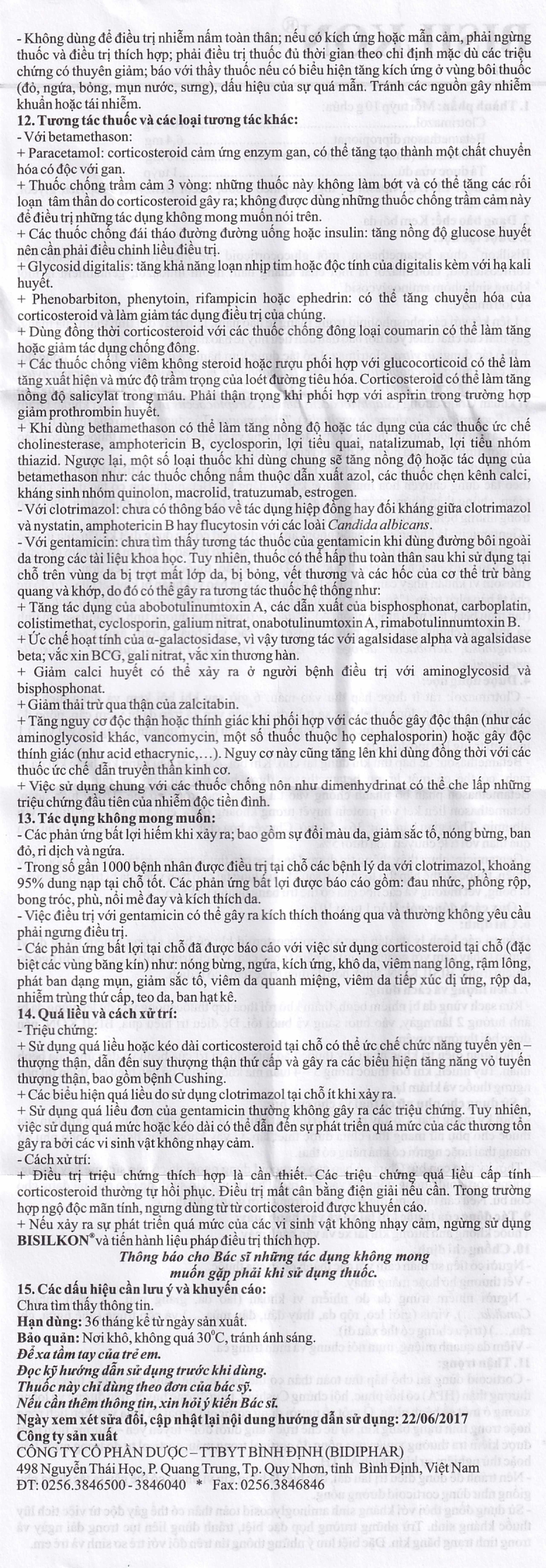 Kem bôi da Bisilkon Bidiphar điều trị các bệnh lý da, nhiễm trùng do vi khuẩn (10g)