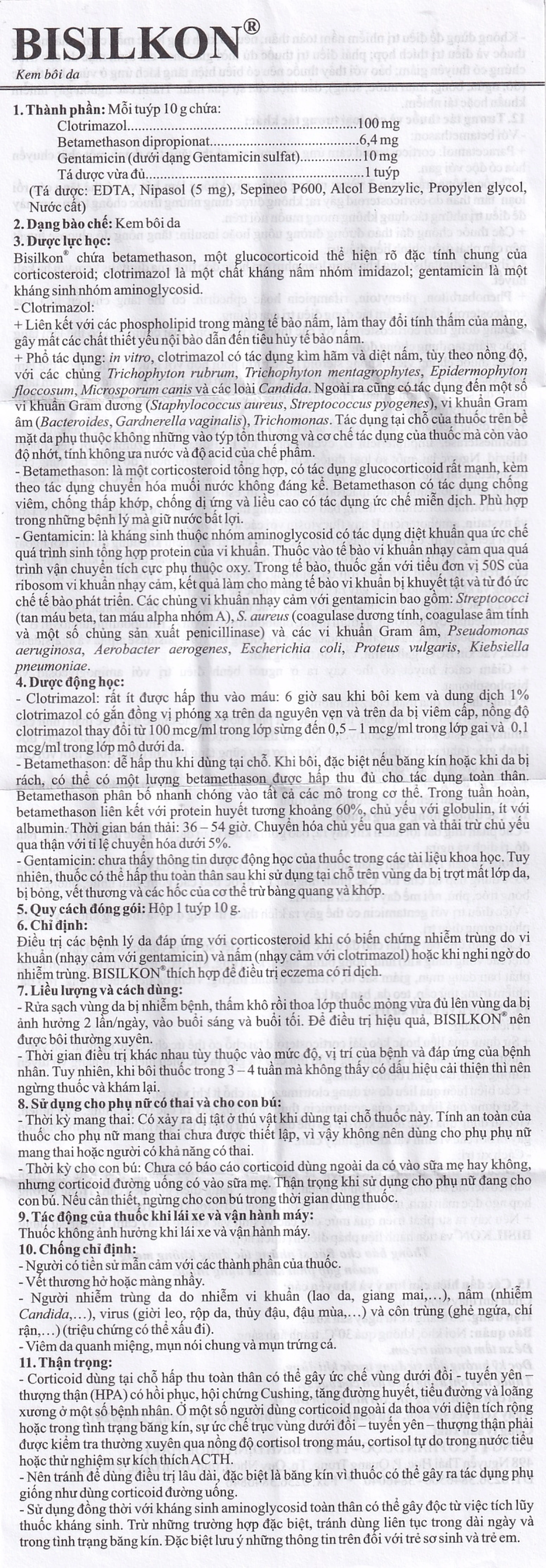 Kem bôi da Bisilkon Bidiphar điều trị các bệnh lý da, nhiễm trùng do vi khuẩn (10g)