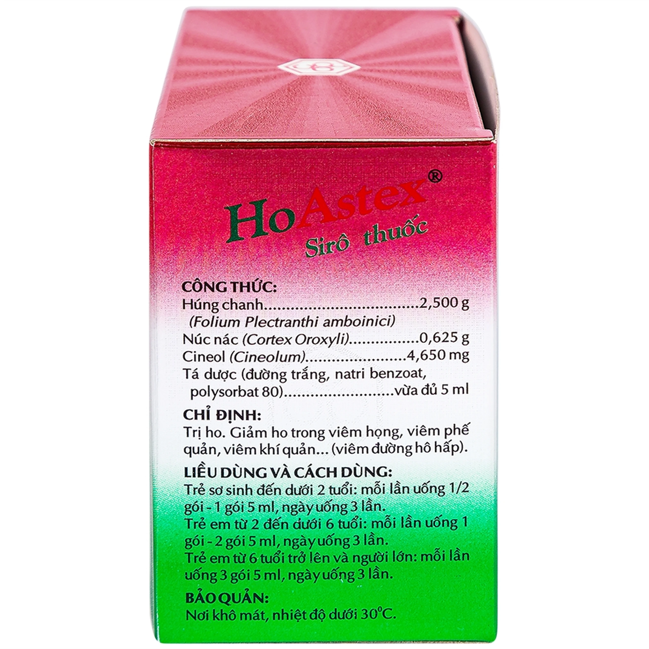 Siro HoAstex OPC điều trị ho, giảm ho trong viêm họng, viêm phế quản (30 gói x 5ml)