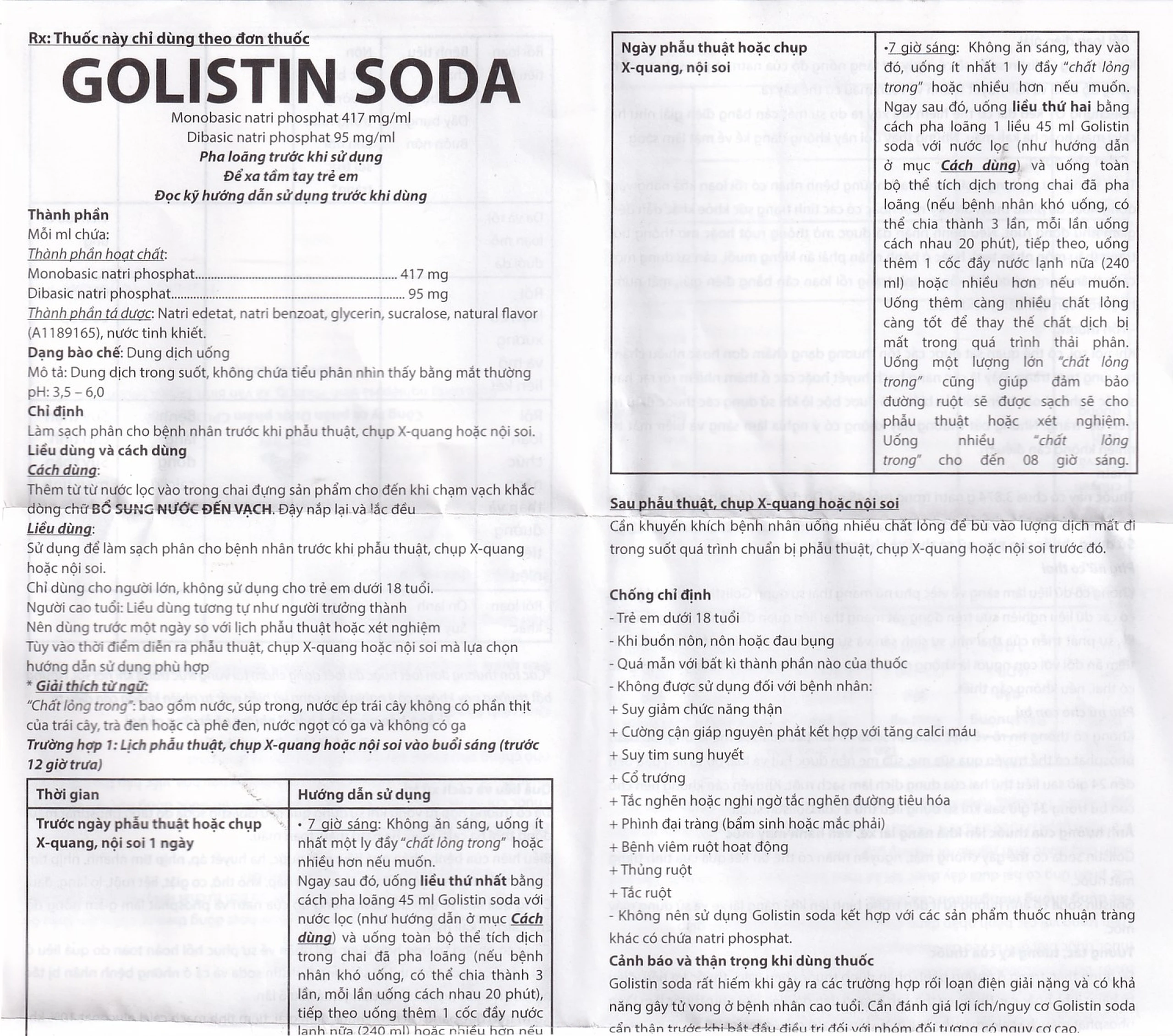 Dung dịch Golistin-Soda CPC1 làm sạch phân trước khi phẫu thuật, chụp X-quang, nội soi (45ml)