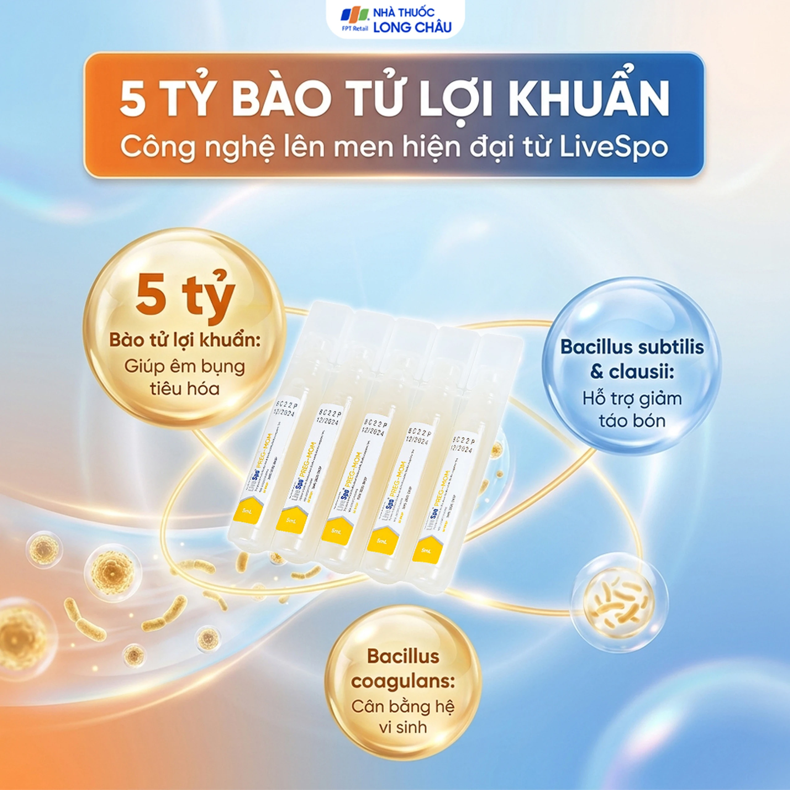 Bào tử lợi khuẩn cho mẹ và bé hết lo táo bón - biếng ăn LiveSpo PREG-MOM (20 ống x 5ml) 4