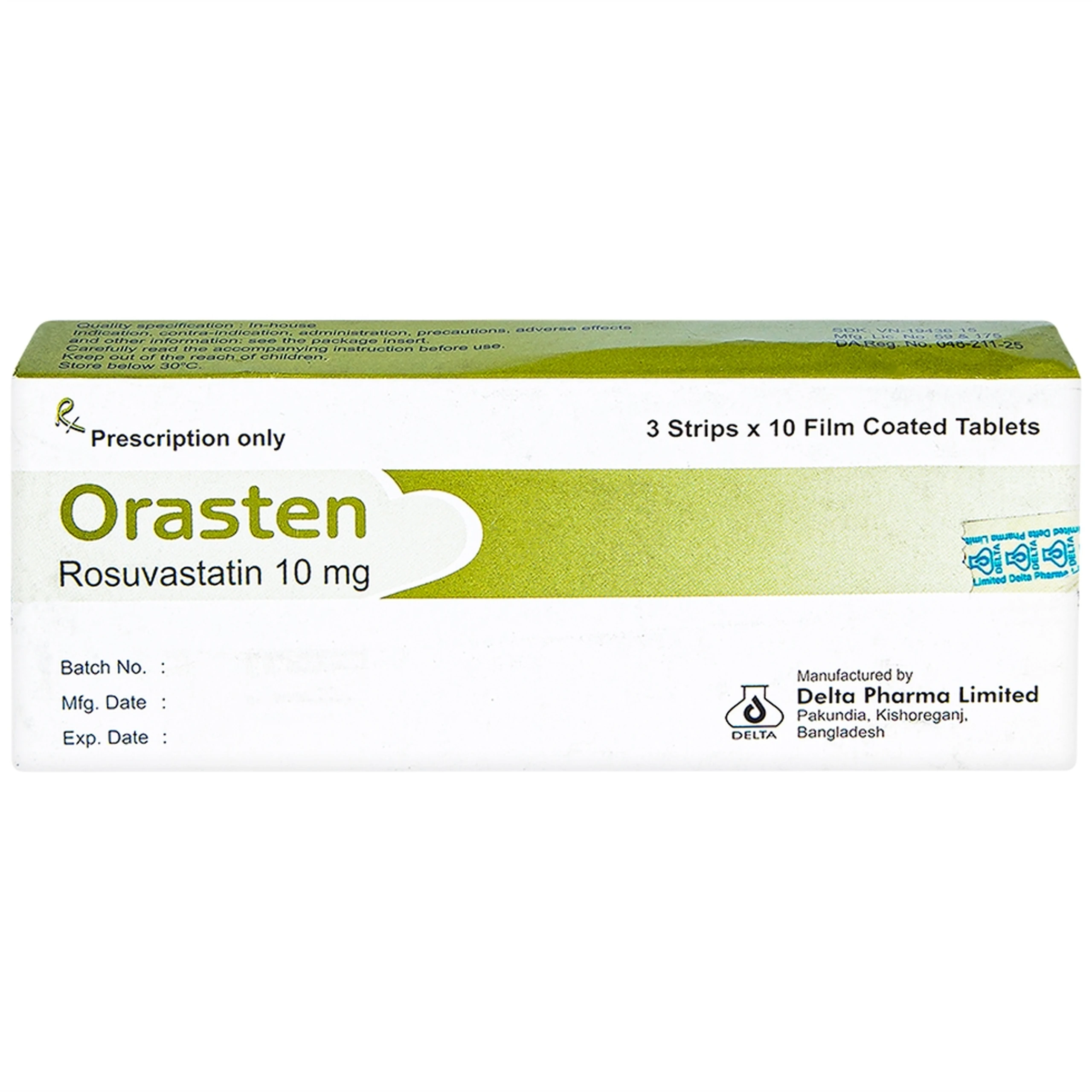 Thuốc Orasten 10mg Delta Pharma giảm cholesterone toàn phần (3 vỉ x 10 viên)