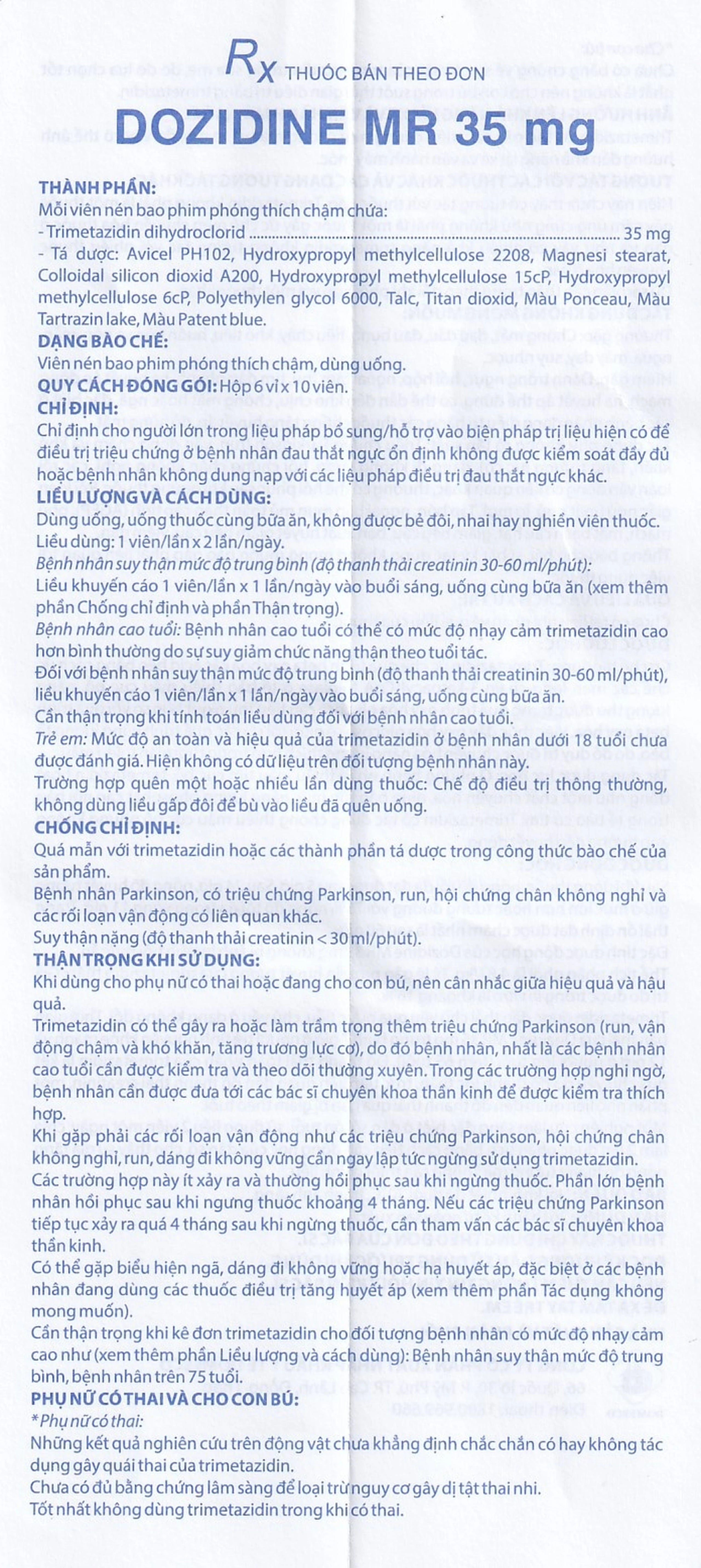 Thuốc Dozidine MR 35mg Domesco điều trị triệu chứng đau thắt ngực ổn định (6 vỉ x 10 viên)