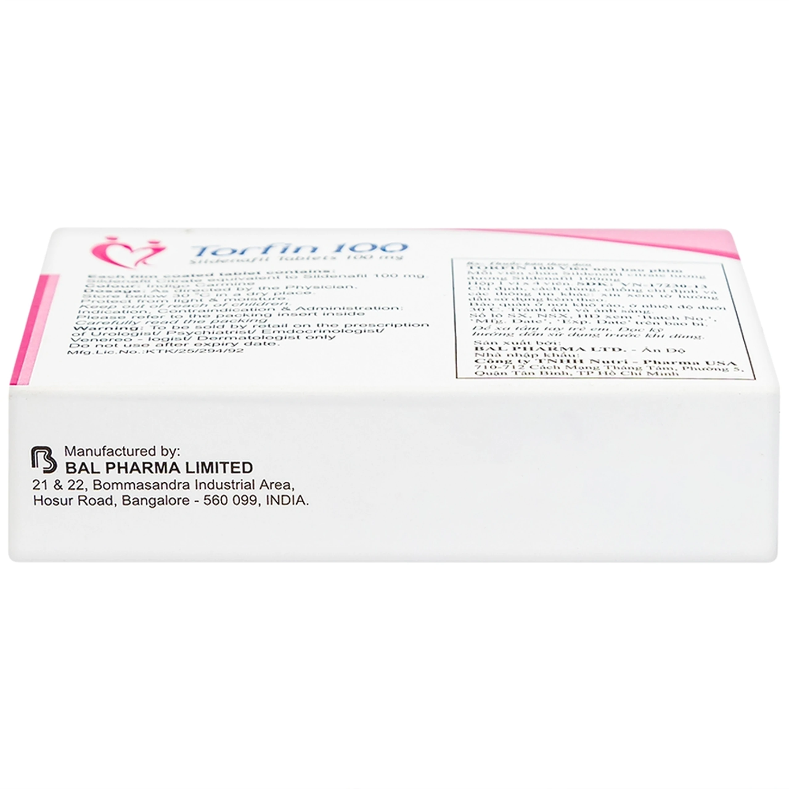 Thuốc Torfin 100mg Bal Pharma điều trị các tình trạng rối loạn cương dương (1 vỉ x 4 viên)