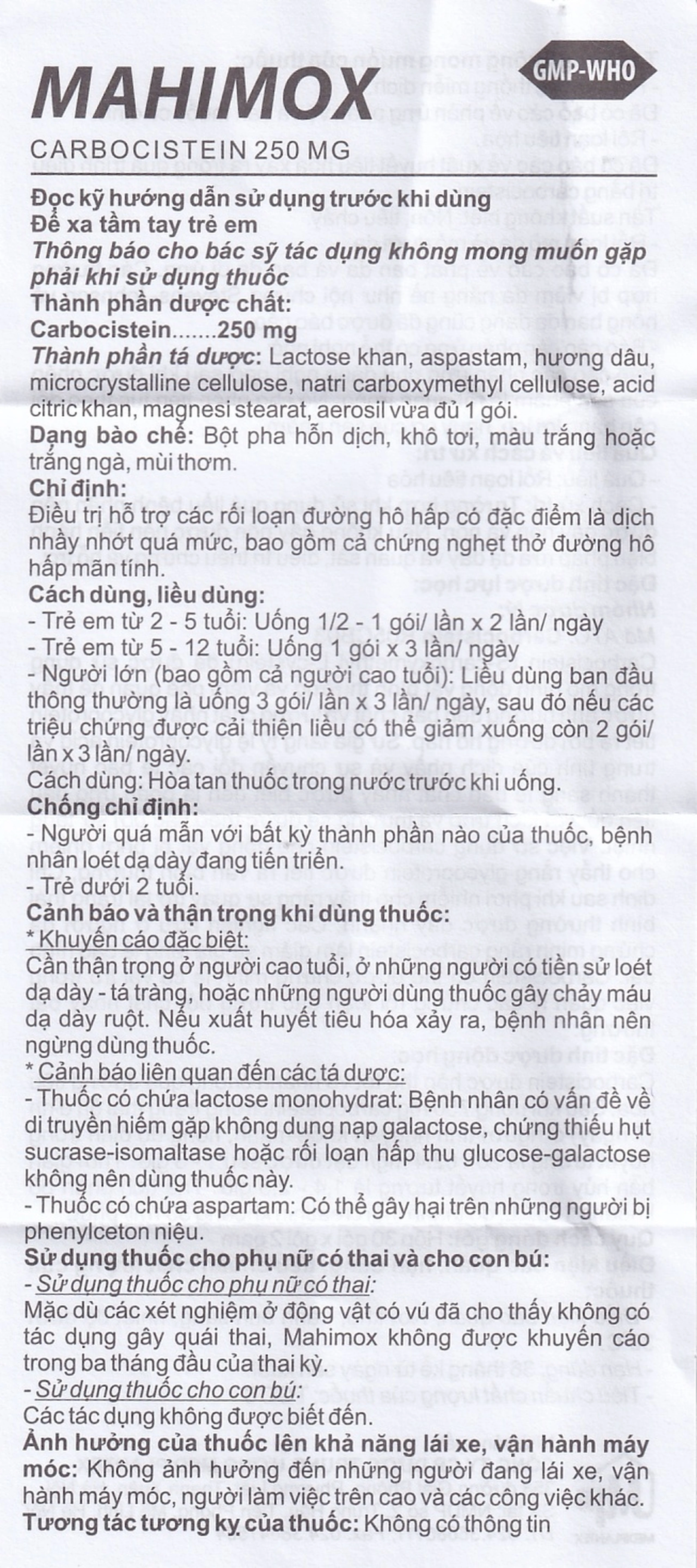 Bột pha hỗn dịch Mahimox 250mg hương dâu điều trị hỗ trợ các rối loạn đường hô hấp (30 gói x 2g)