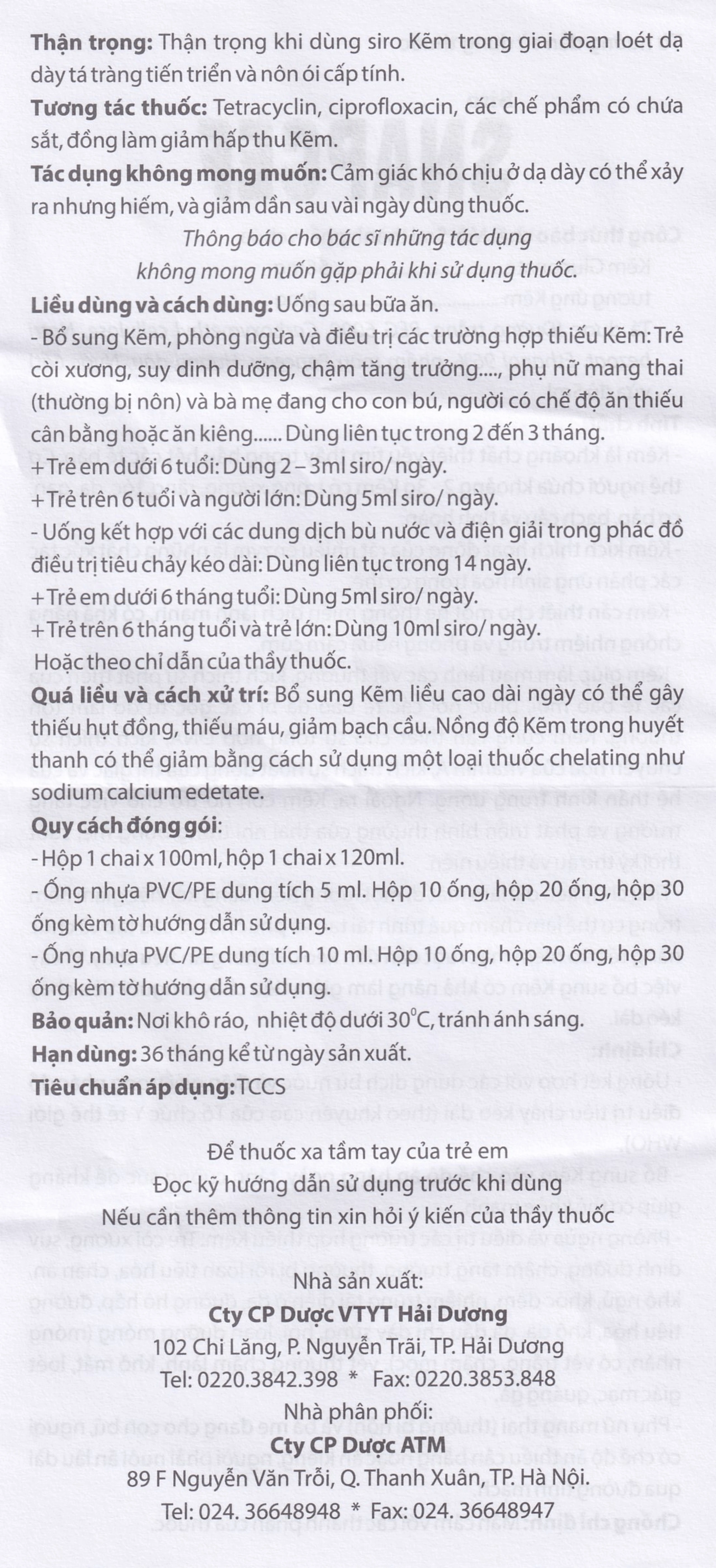 Siro Snapcef 16mg/10ml Hải Dương bổ sung kẽm, tăng cường sức đề kháng (20 ống x 10ml) 