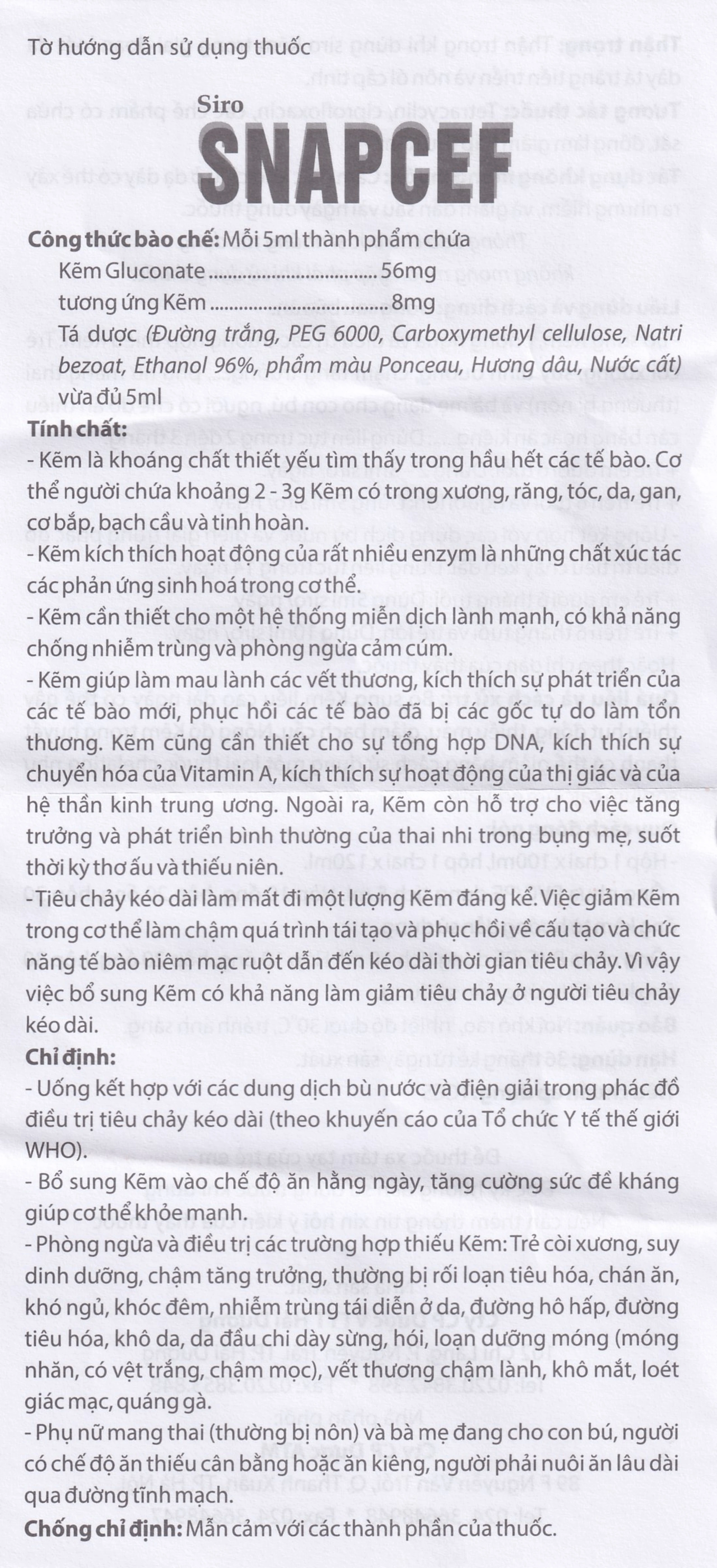 Siro Snapcef 16mg/10ml Hải Dương bổ sung kẽm, tăng cường sức đề kháng (20 ống x 10ml) 