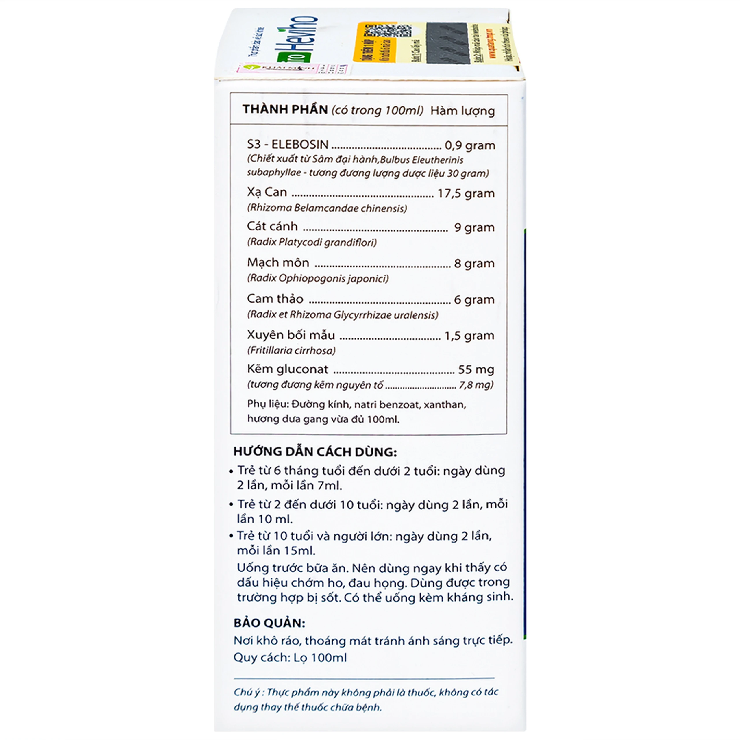 Siro giảm ho long đờm Heviho Thái Minh (100ml)