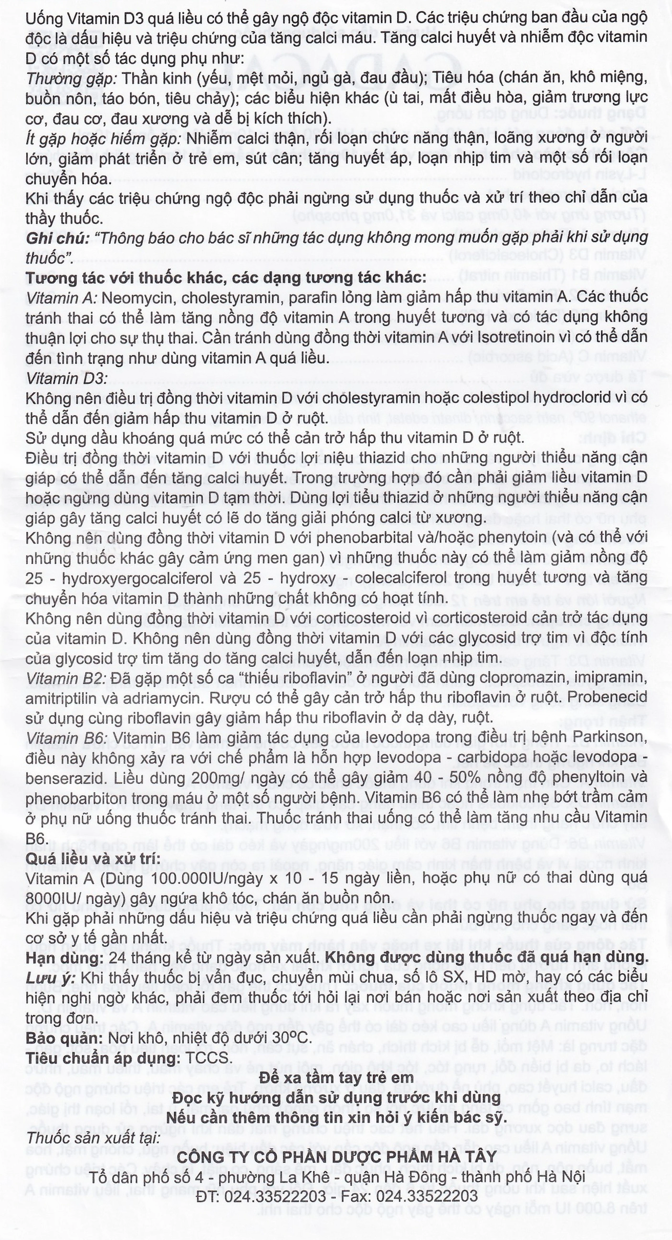 Dung dịch uống Gadacal Hà Tây bổ sung Calci, Lysin và các Vitamin (20 ống x 10ml)