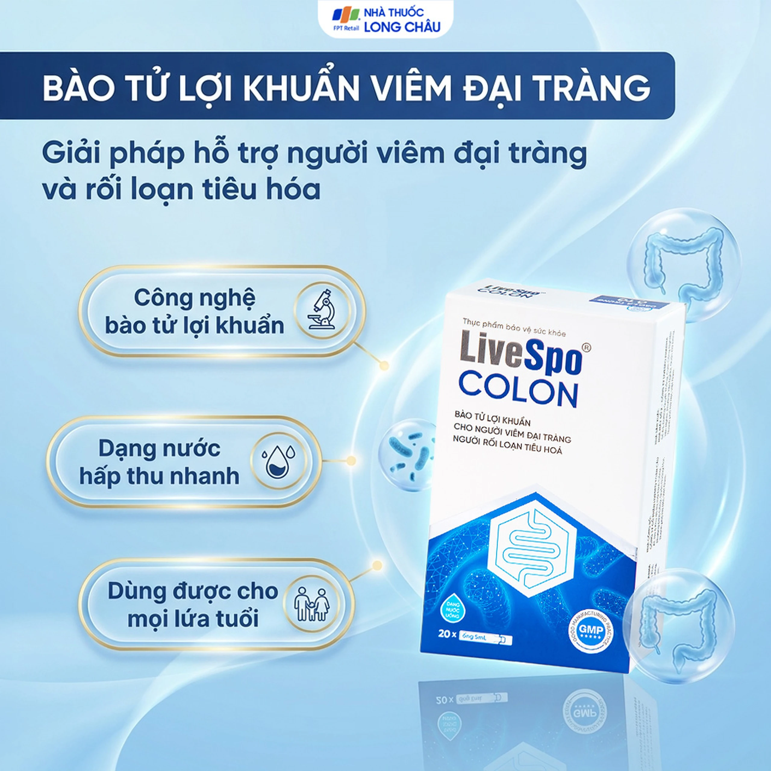 Bào tử lợi khuẩn cho người viêm đại tràng, rối loạn tiêu hóa LiveSpo Colon(20 ống x 5ml) 2
