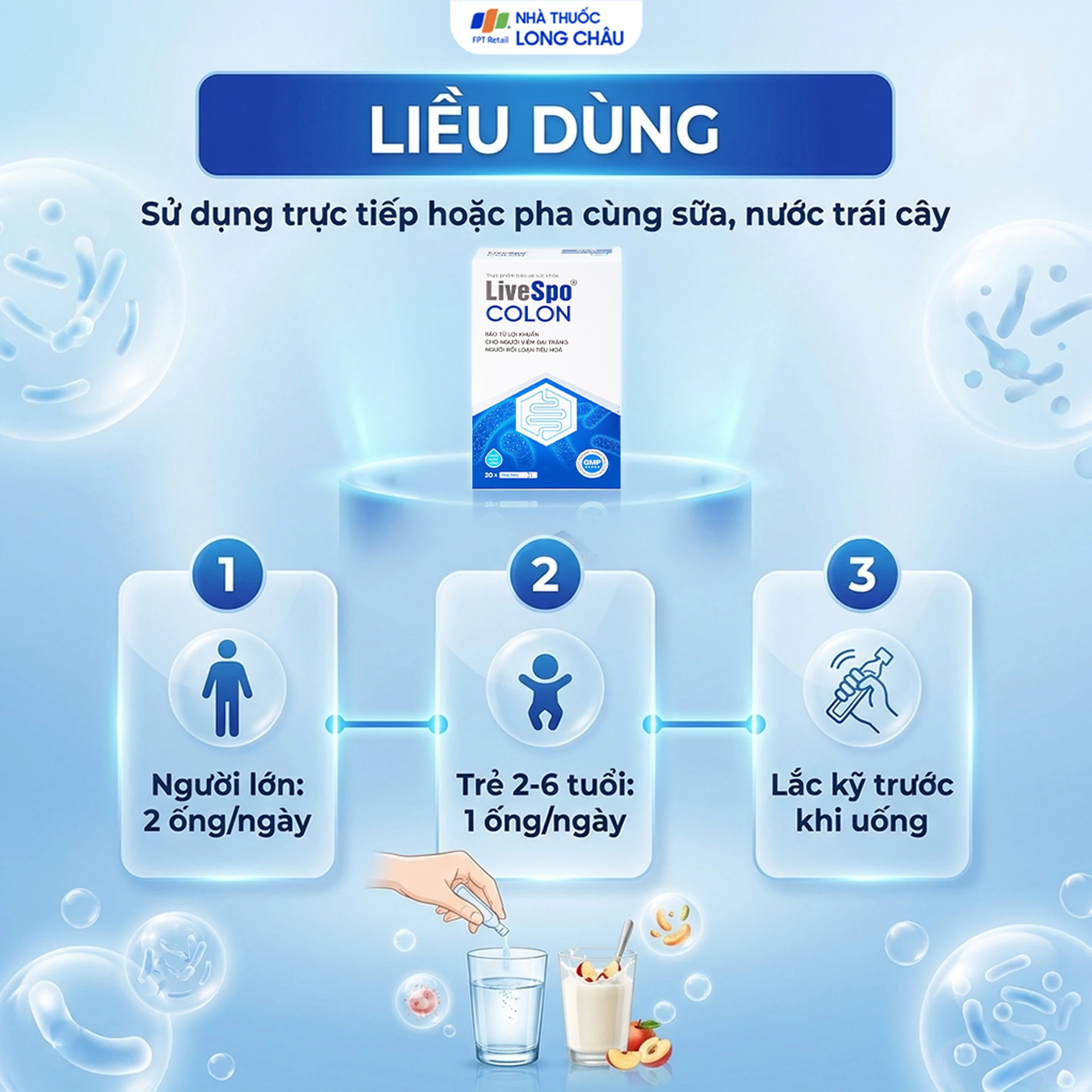Bào tử lợi khuẩn cho người viêm đại tràng, rối loạn tiêu hóa LiveSpo Colon(20 ống x 5ml) 5