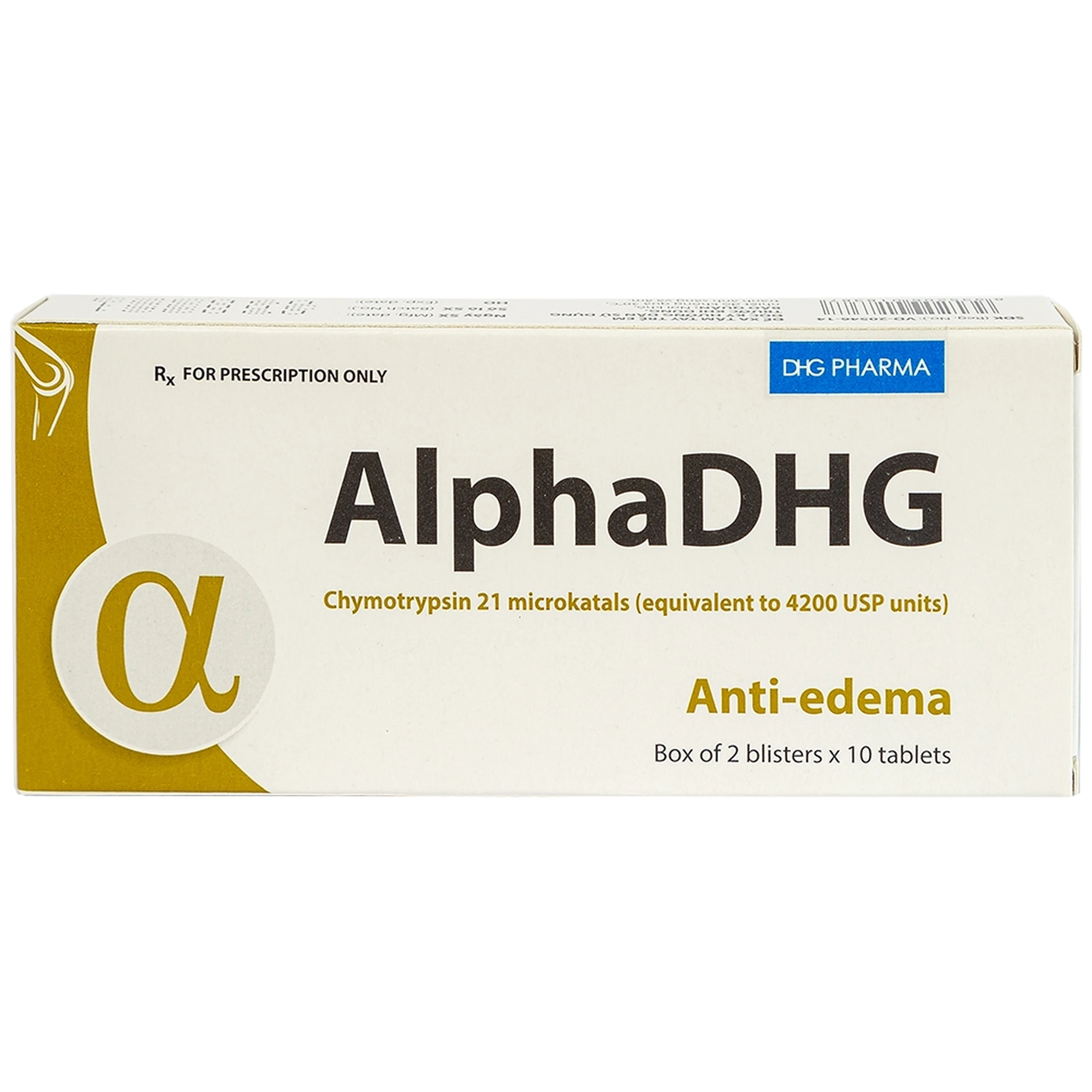 Thuốc AlphaDHG 4200 điều trị phù nề sau chấn thương, phẫu thuật, bỏng (2 vỉ x 10 viên)