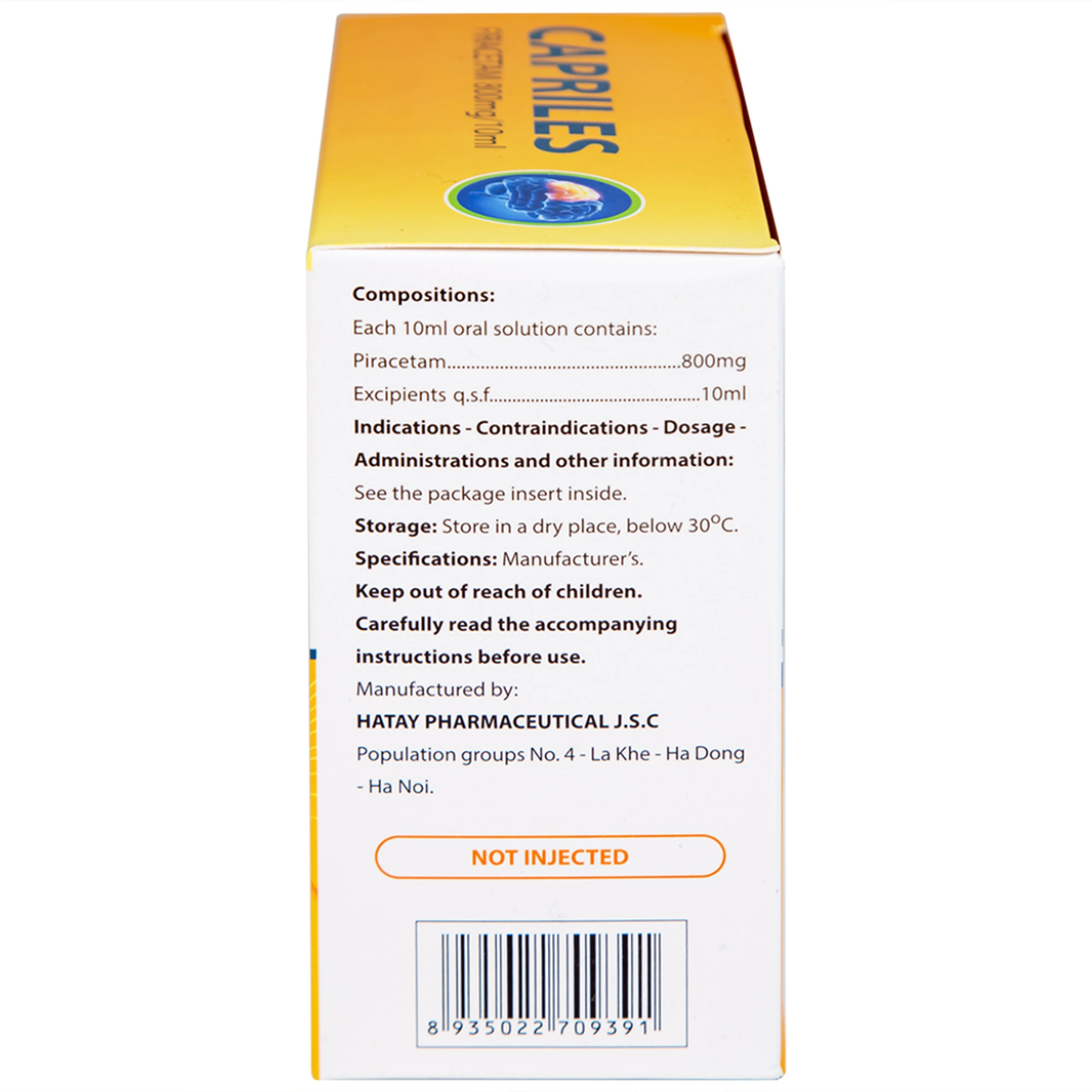 Thuốc Capriles 800mg/10ml Hà Tây điều trị rung giật cơ, thiếu máu não (20 ống x 10ml)