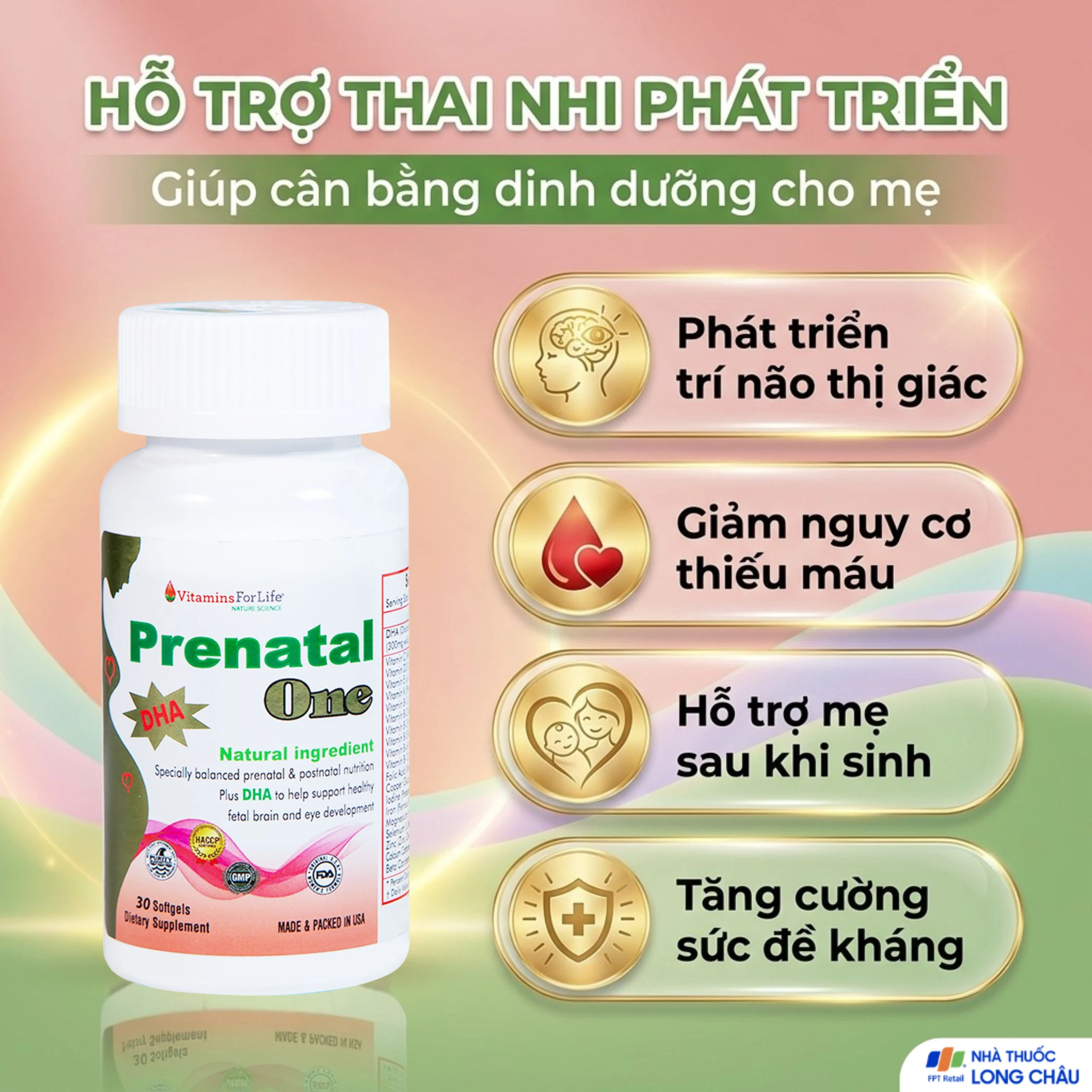 Viên uống cung cấp DHA, Vitamin và khoáng chất cho phụ nữ mang thai và sau sinh Prenatal One Vitamins For Life (30 viên) 4