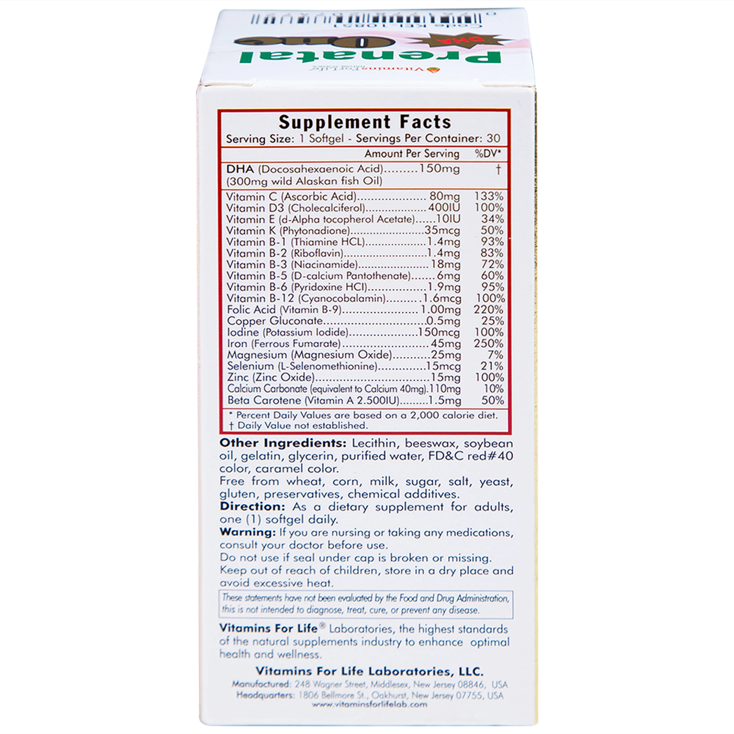 Viên uống cung cấp DHA, Vitamin và khoáng chất cho phụ nữ mang thai và sau sinh Prenatal One Vitamins For Life (30 viên)