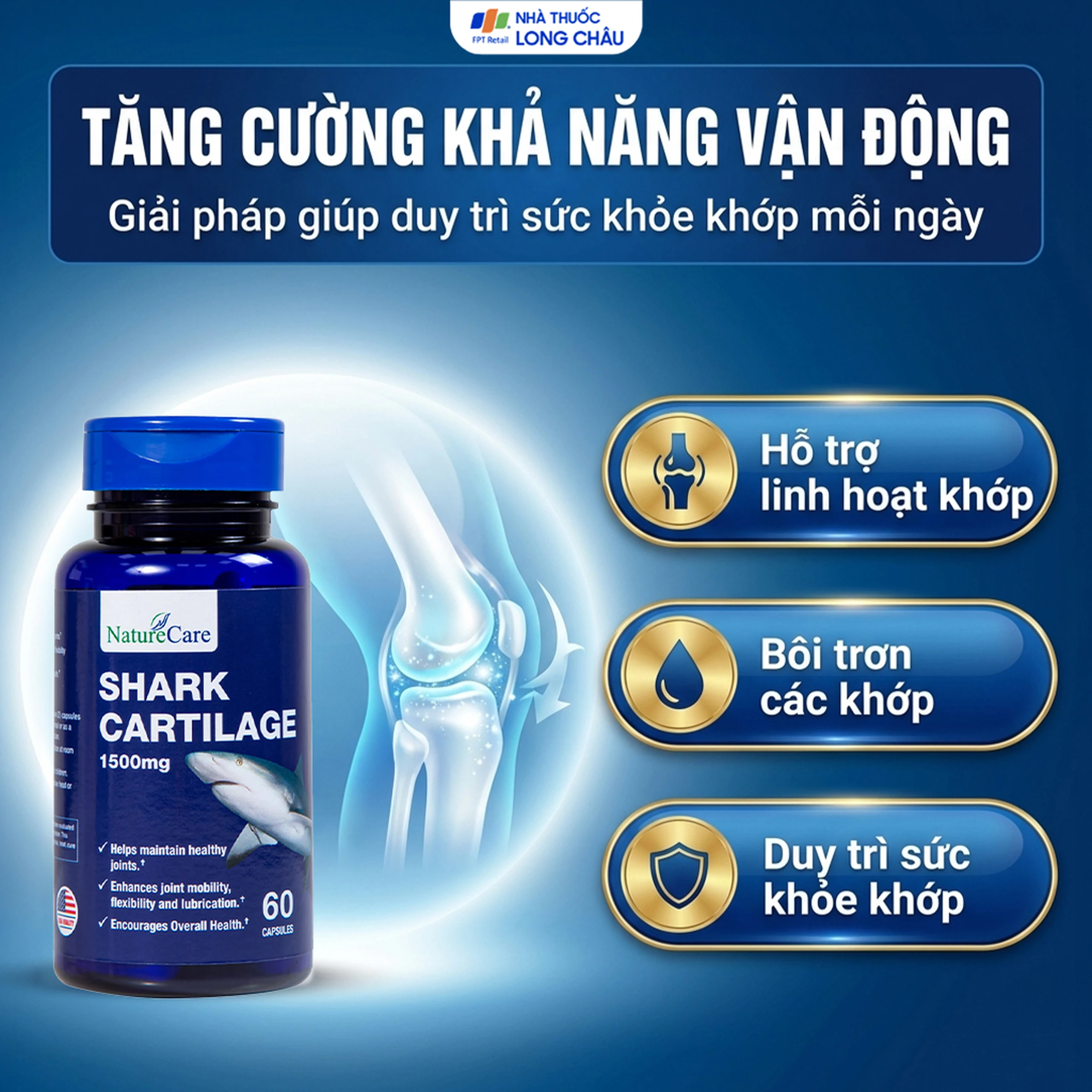 Viên uống hỗ trợ bôi trơn khớp, duy trì sức khỏe của khớp Shark Cartilage NatureCare (60 viên) 4