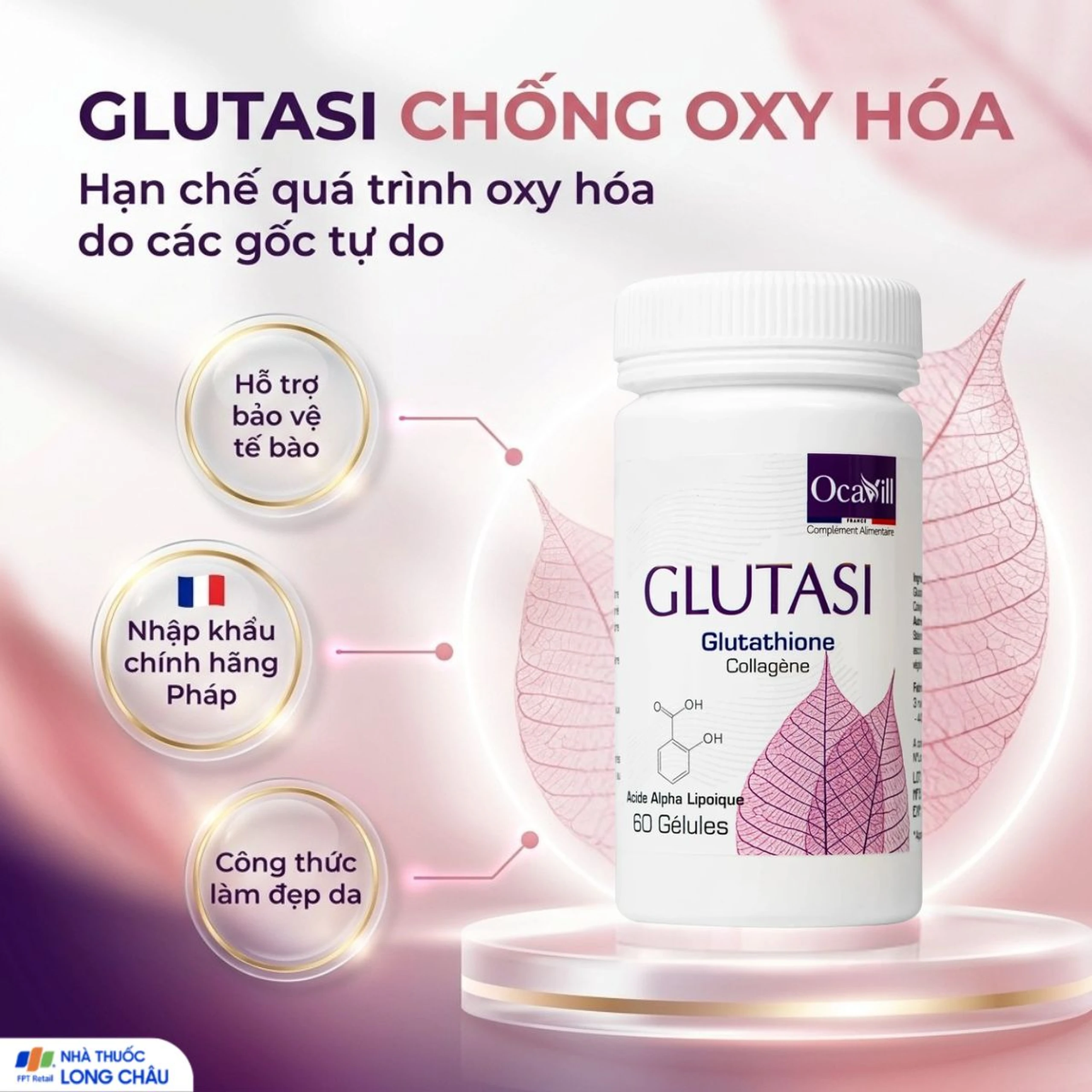 Viên uống hỗ trợ chống oxy hóa, hạn chế oxy hóa do gốc tự do Glutasi Ocavill (60 viên) 2