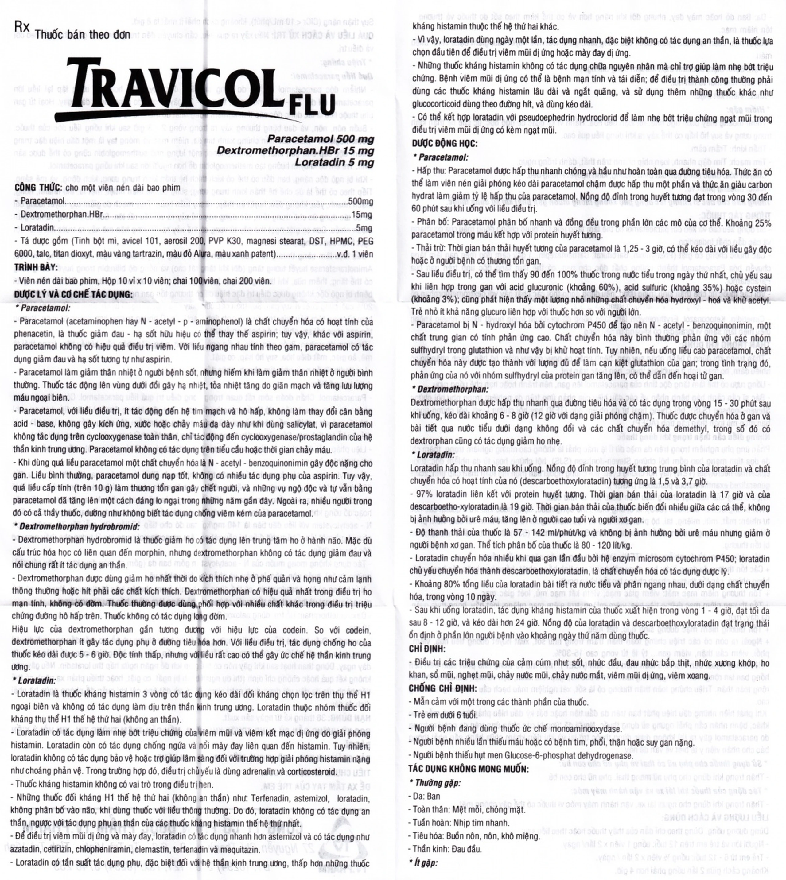 Thuốc Travicol Flu TV.Pharm giảm nhanh các triệu chứng do cảm cúm (10 vỉ x 10 viên)