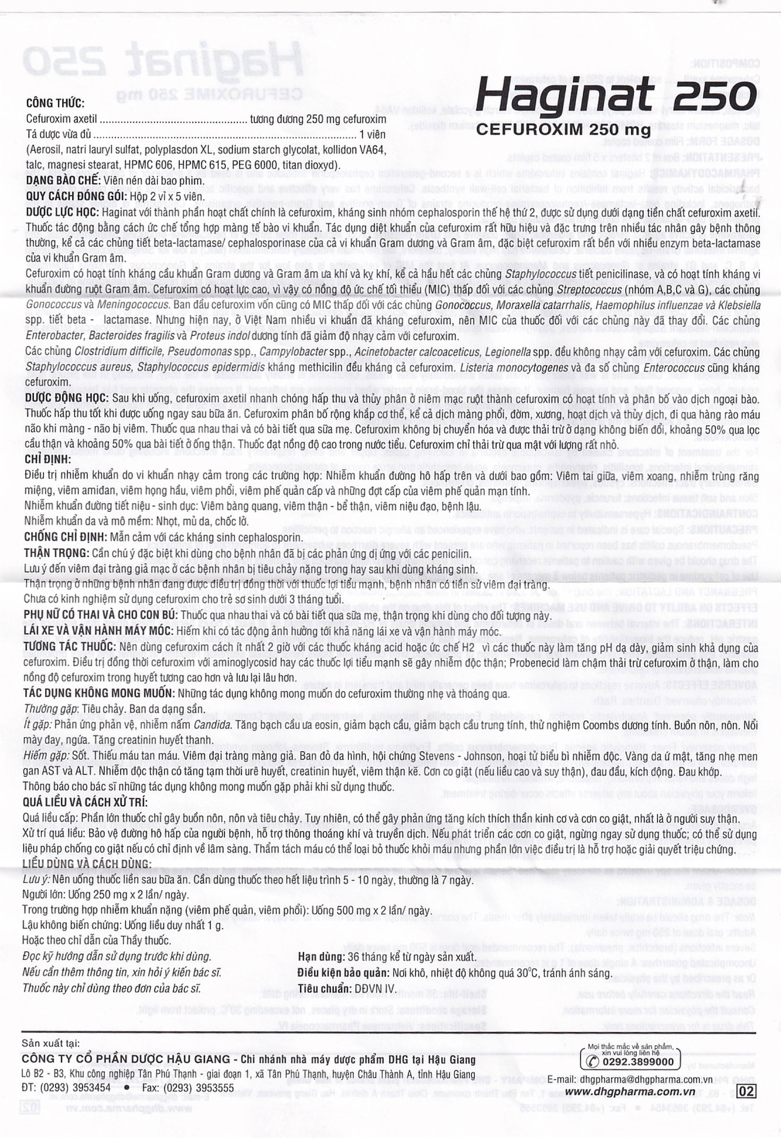 Thuốc Haginat 250 DHG điều trị nhiễm khuẩn (2 vỉ x 5 viên)