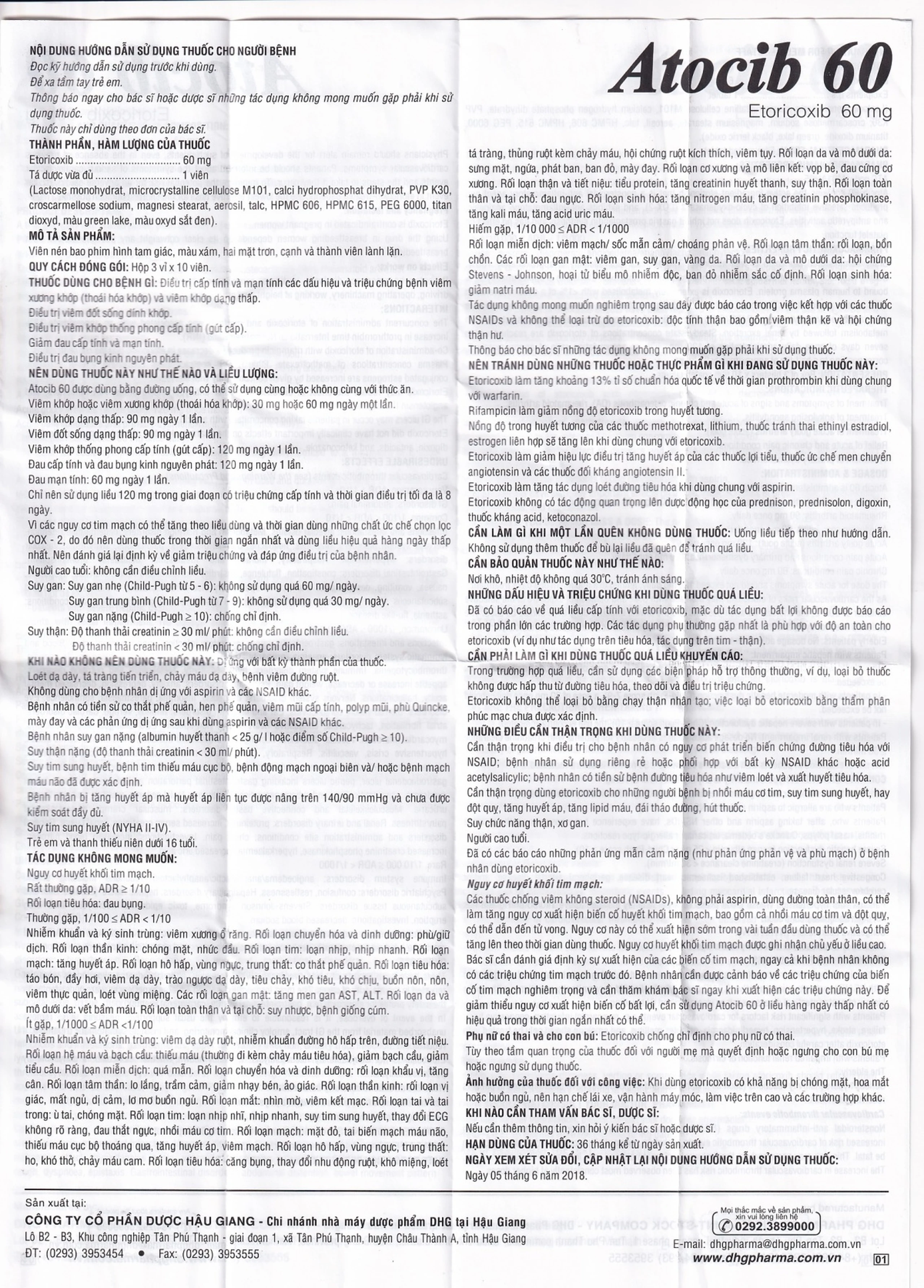 Thuốc Atocib 60mg DHG điều trị thoái hóa khớp, viêm khớp dạng thấp (3 vỉ x 10 viên)