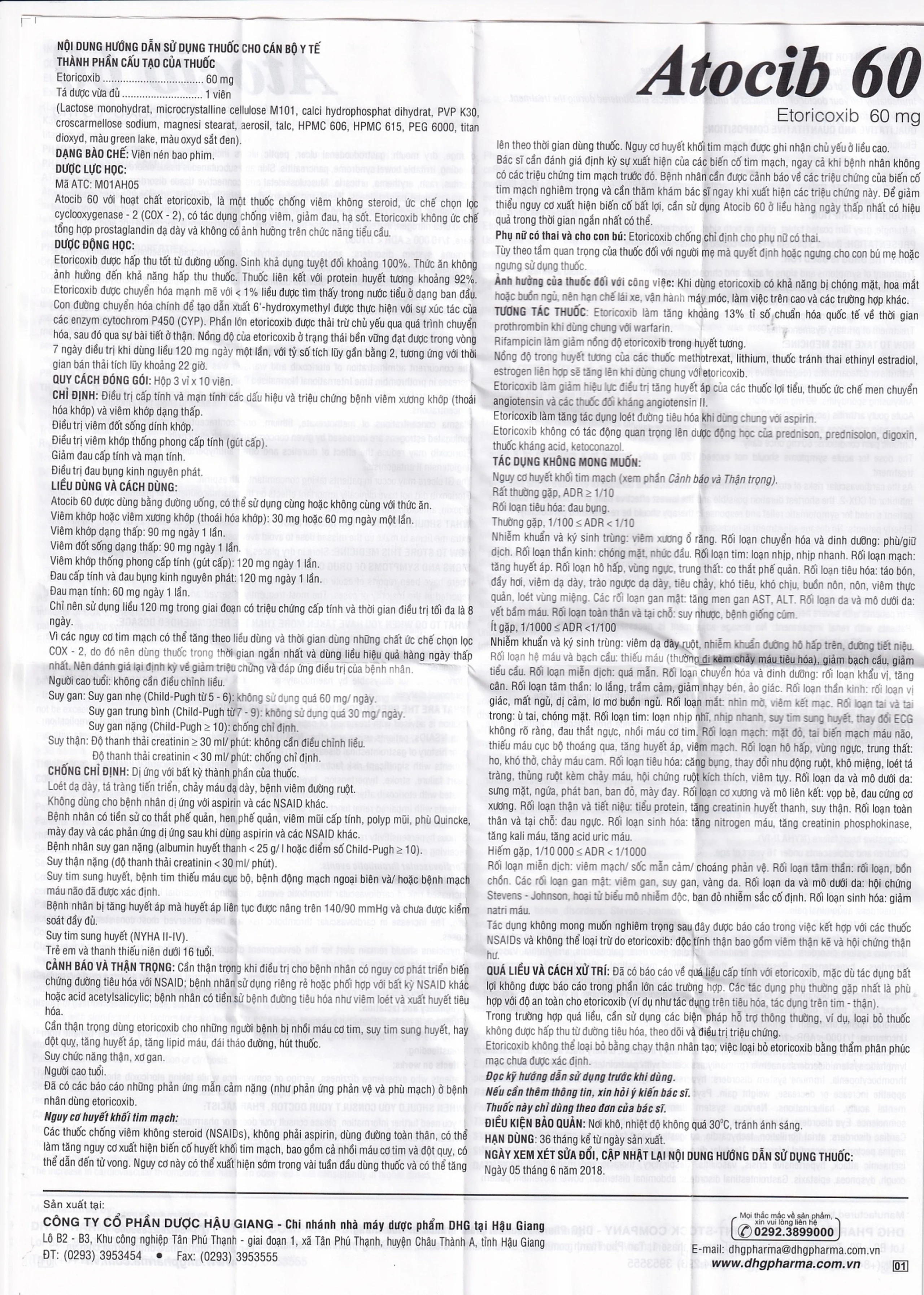 Thuốc Atocib 60mg DHG điều trị thoái hóa khớp, viêm khớp dạng thấp (3 vỉ x 10 viên)