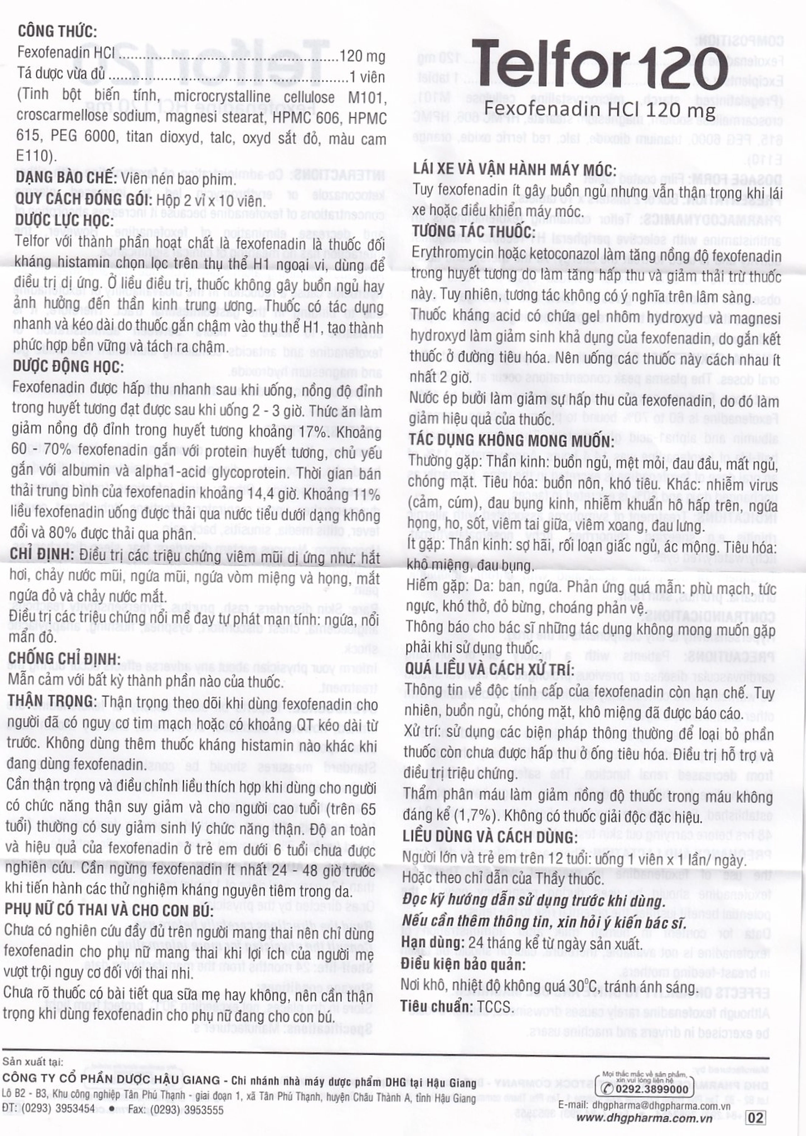 Thuốc Telfor 120 DHG điều trị các triệu chứng viêm mũi dị ứng (2 vỉ x 10 viên)