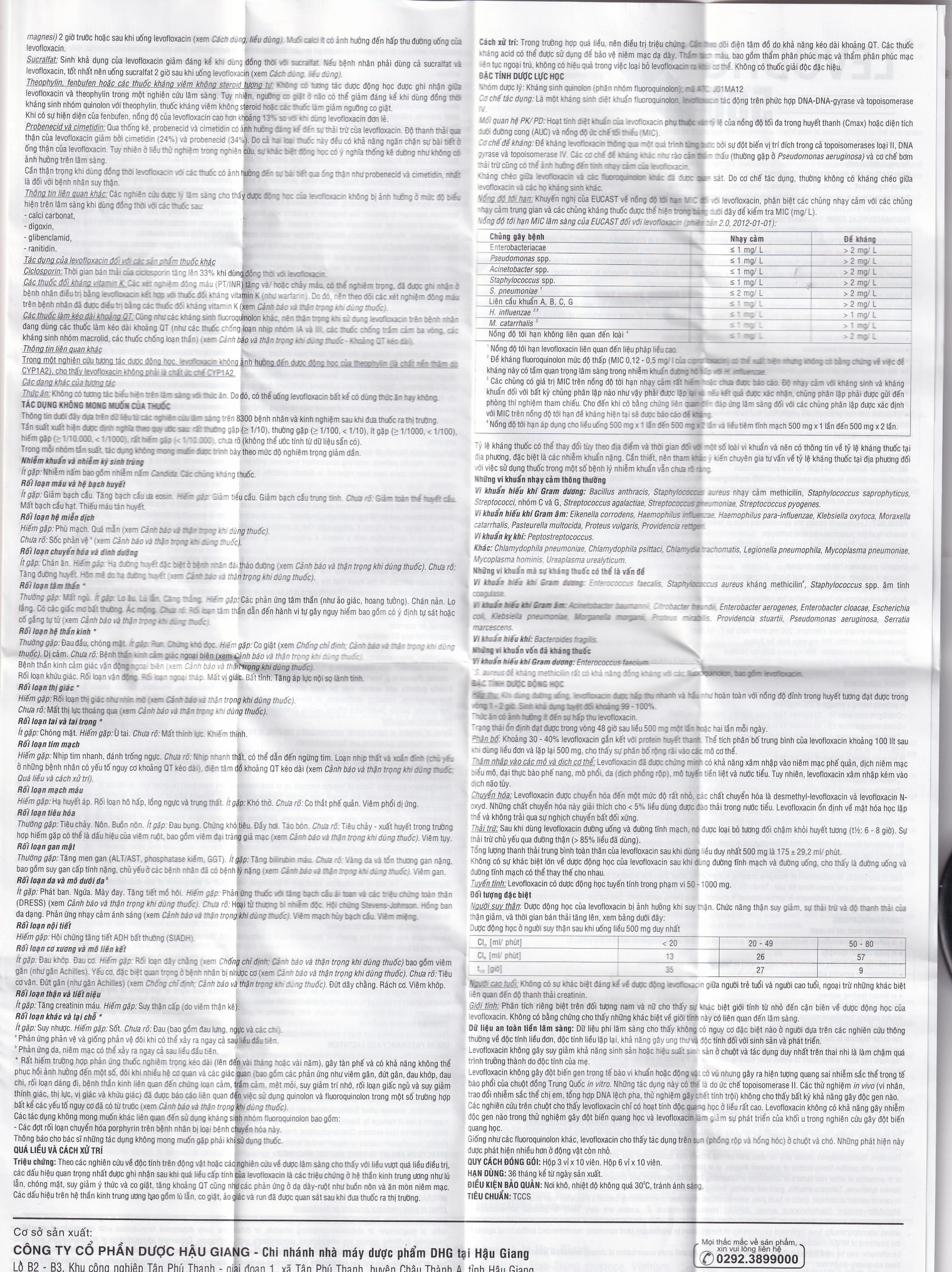 Thuốc LevoDHG 500 điều trị các chứng nhiễm khuẩn, viêm phổi, viêm tiền liệt tuyến (3 vỉ x 10 viên)