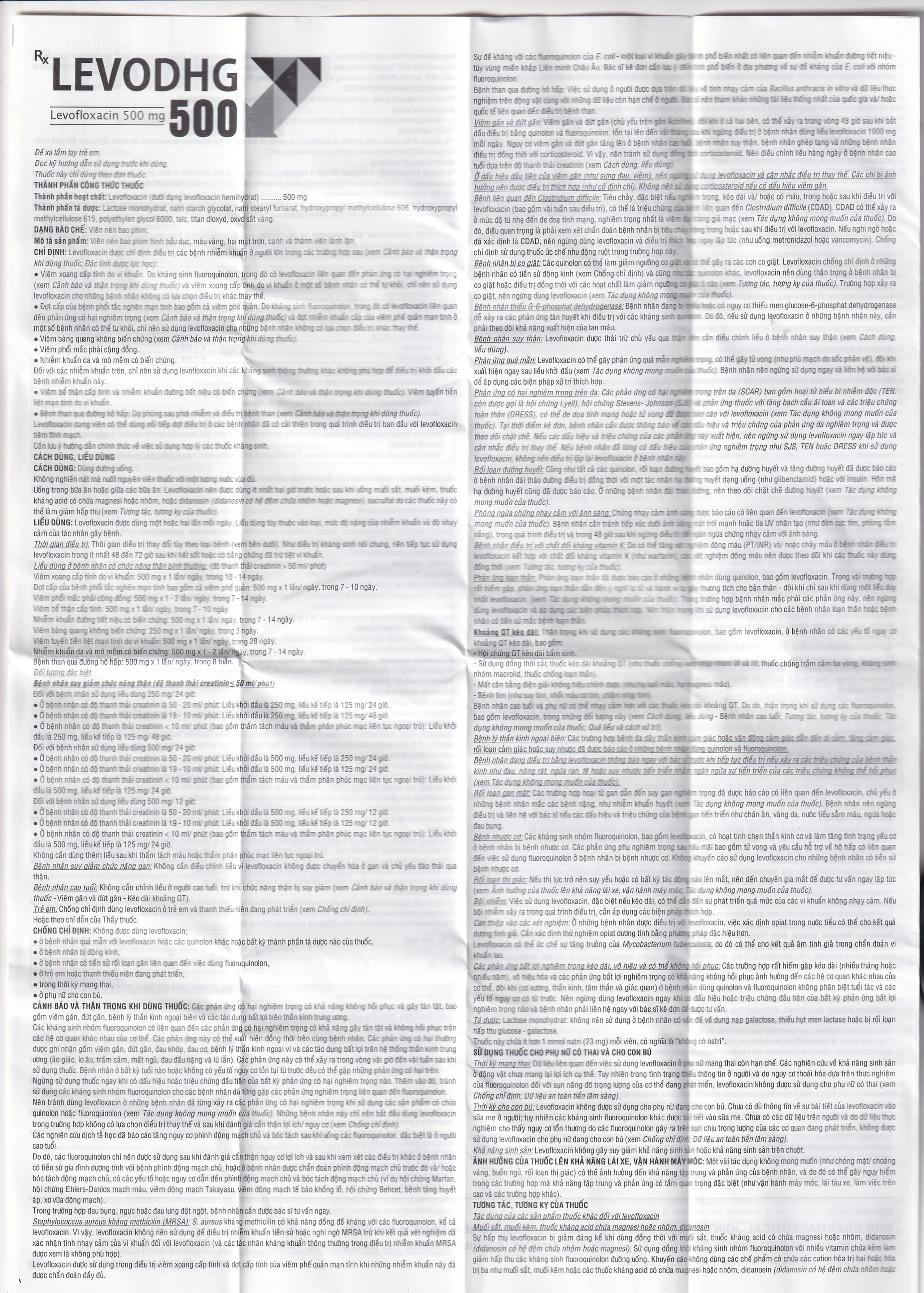 Thuốc LevoDHG 500 điều trị các chứng nhiễm khuẩn, viêm phổi, viêm tiền liệt tuyến (3 vỉ x 10 viên)