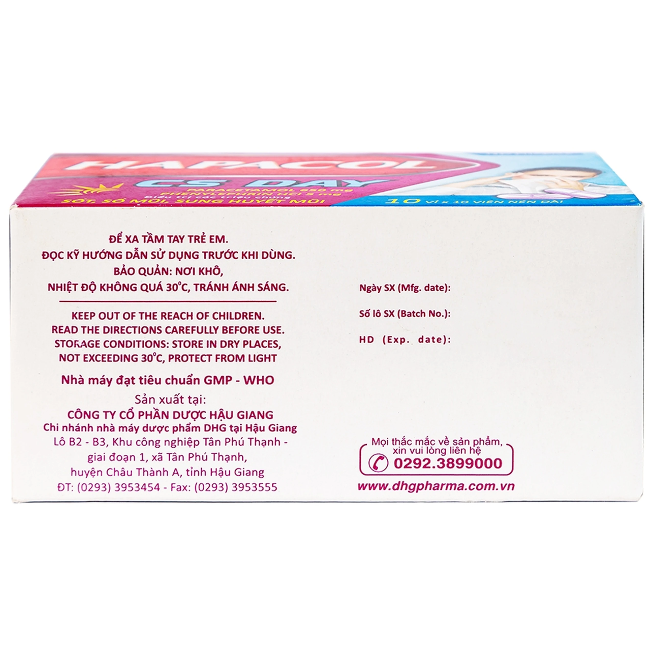Thuốc Hapacol CS Day DHG điều trị sốt, sổ mũi, sung huyết mũi (10 vỉ x 10 viên)