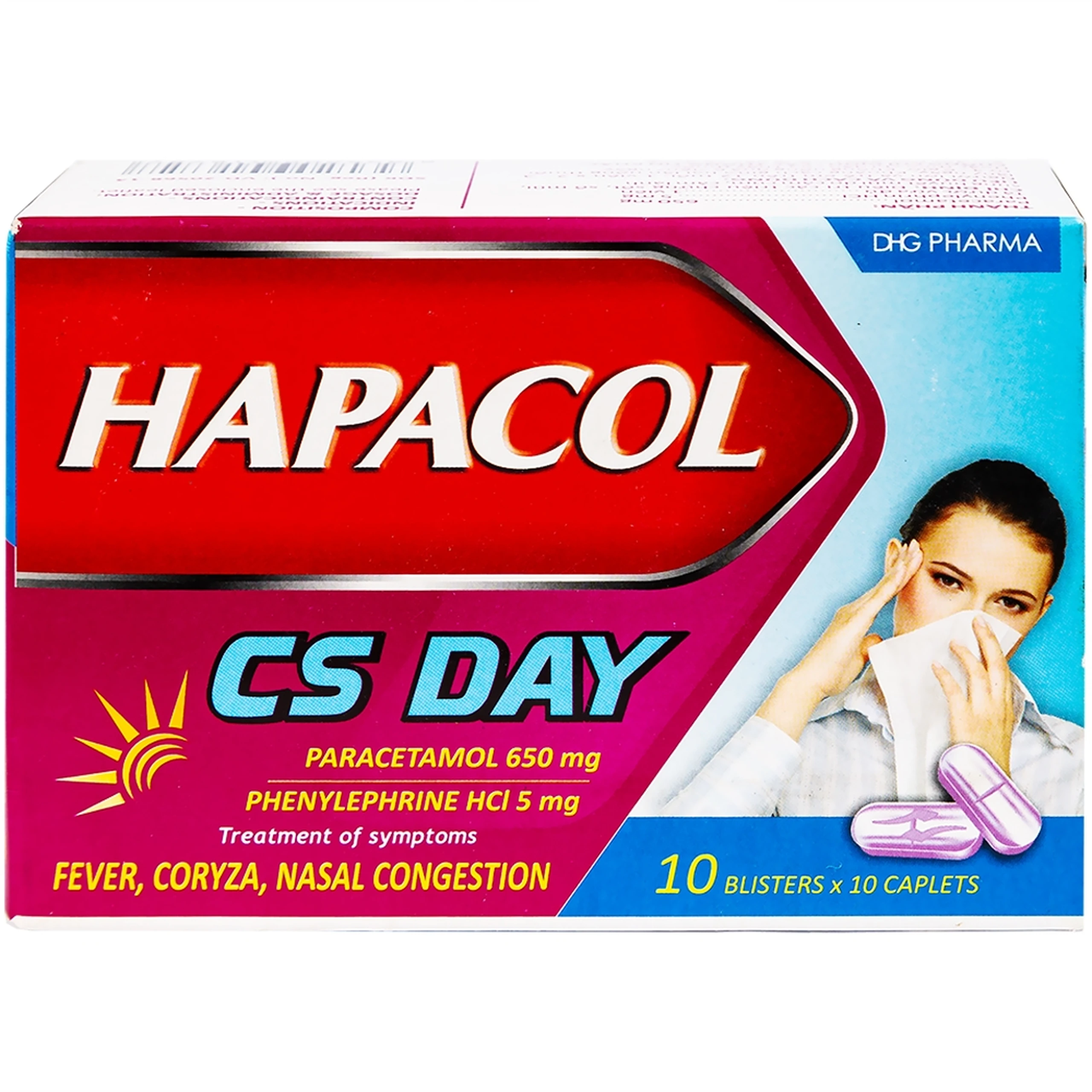 Thuốc Hapacol CS Day DHG điều trị sốt, sổ mũi, sung huyết mũi (10 vỉ x 10 viên)
