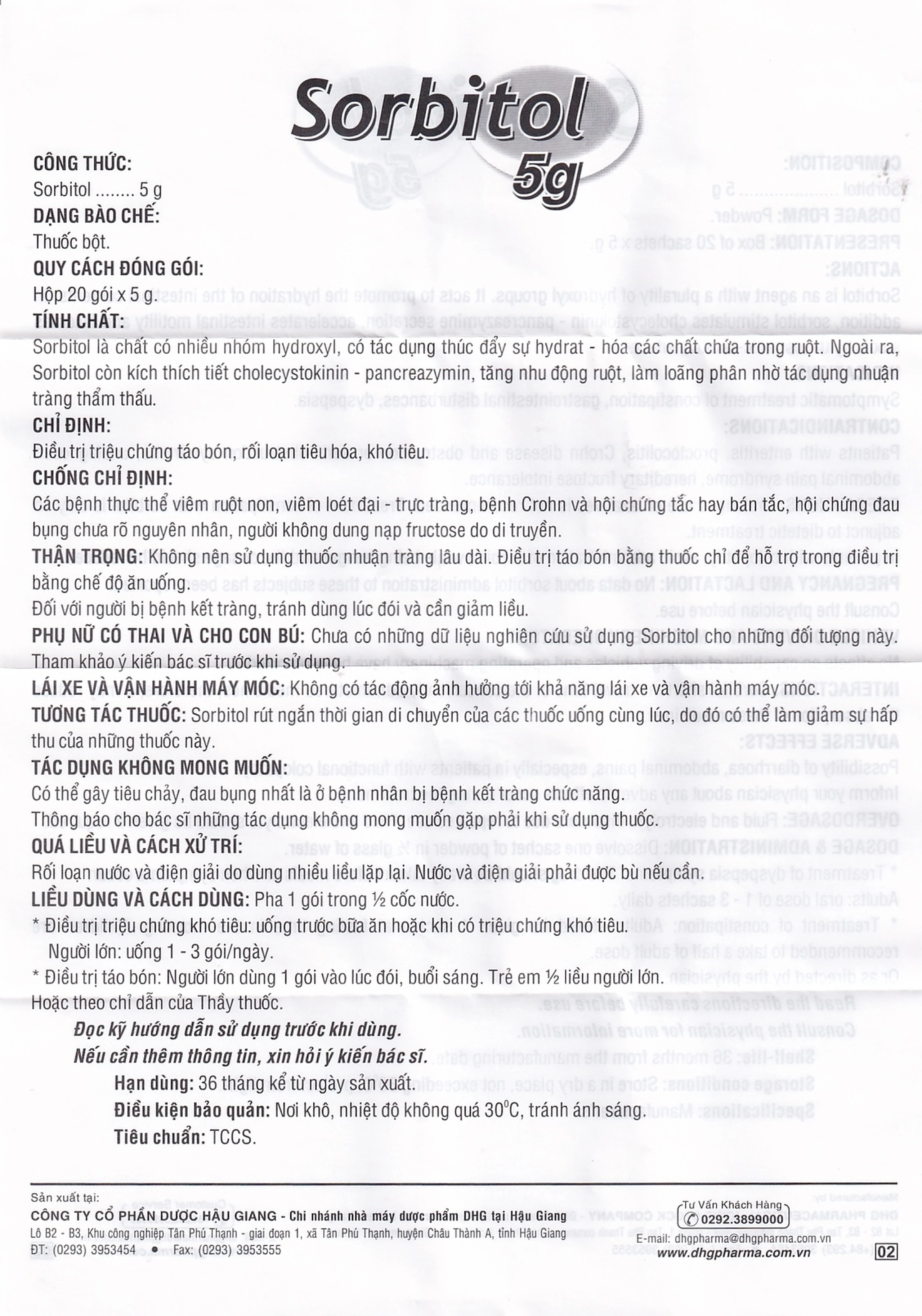 Thuốc bột Sorbitol 5g DHG điều trị triệu chứng táo bón, rối loạn tiêu hóa (20 gói x 5g)