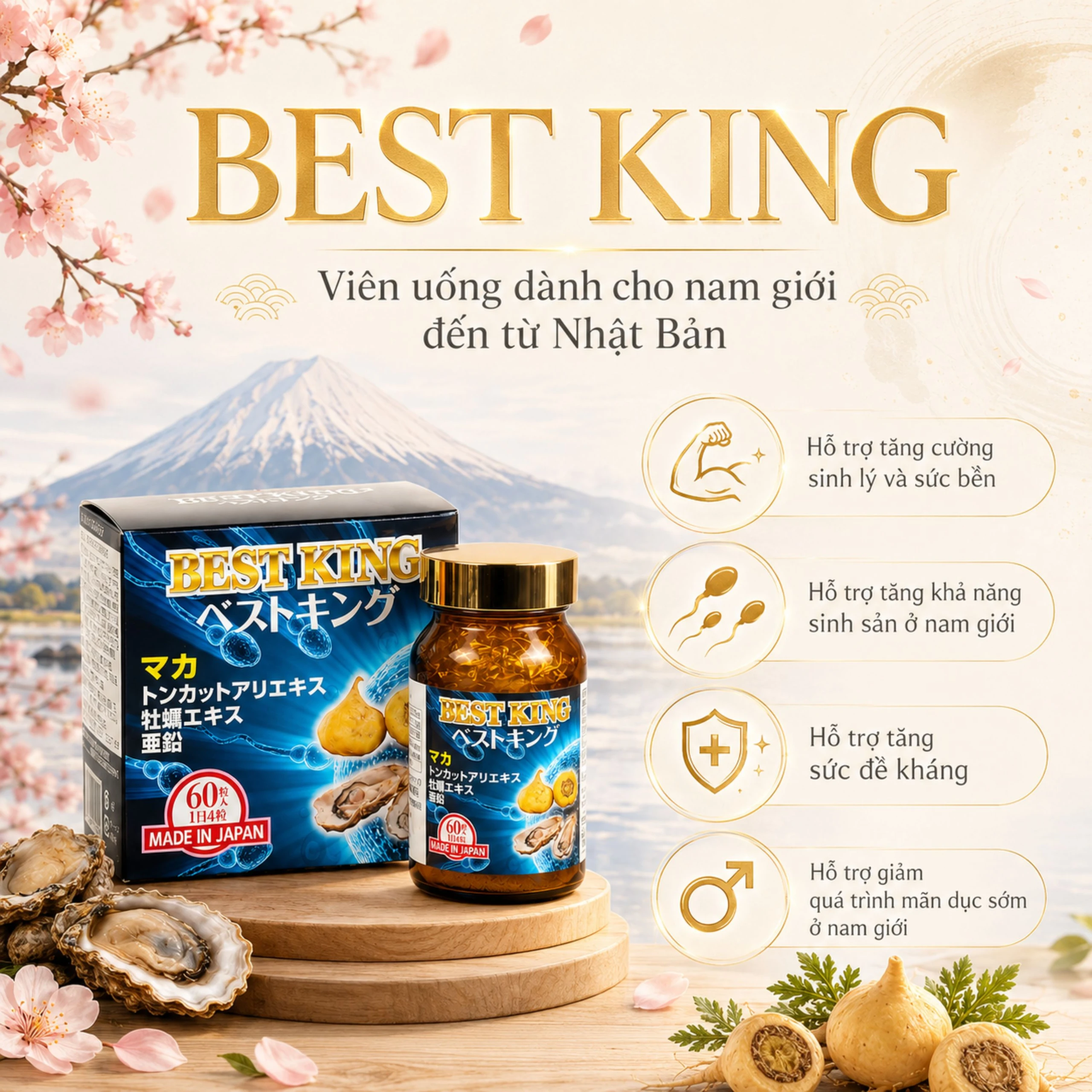 Viên uống hỗ trợ tăng cường sinh lý và tăng khả năng sinh sản ở nam giới Best King Jpanwell (60 viên) 2