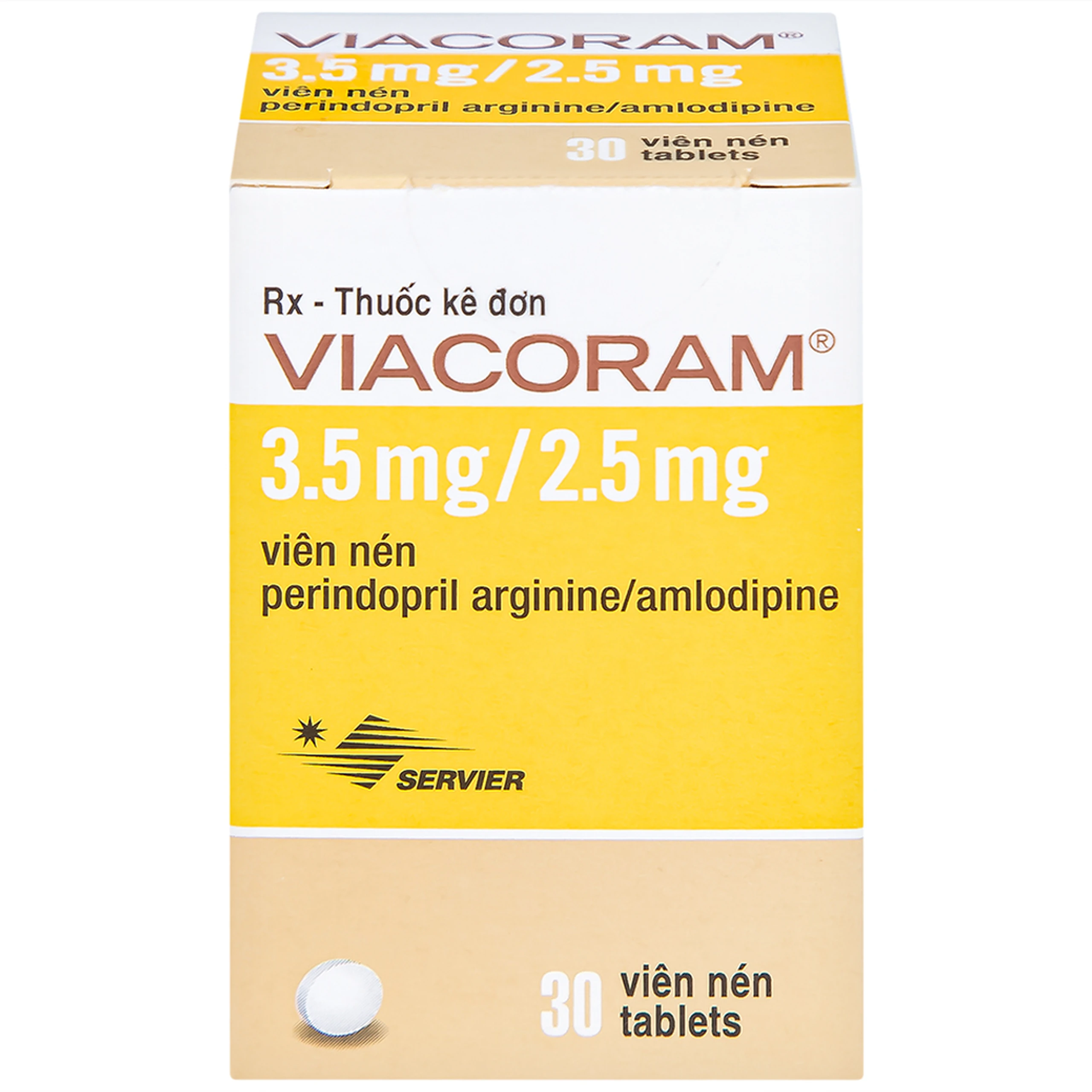 Thuốc Viacoram 3.5mg/2.5mg Servier điều trị tăng huyết áp vô căn (30 viên)
