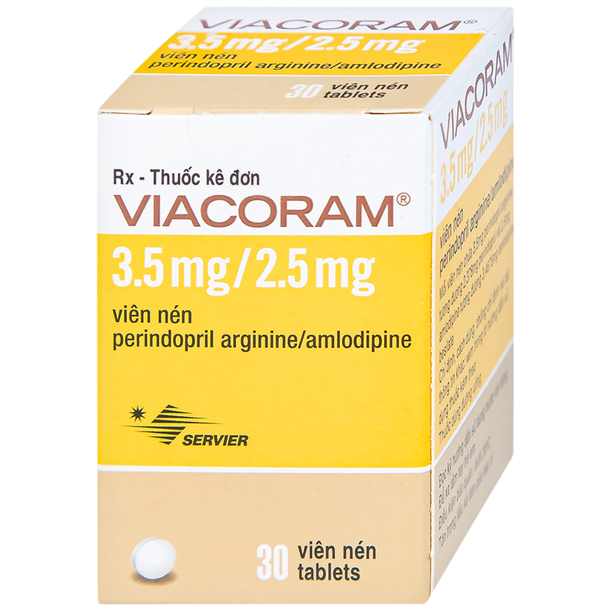 Thuốc Viacoram 3.5mg/2.5mg Servier điều trị tăng huyết áp vô căn (30 viên)