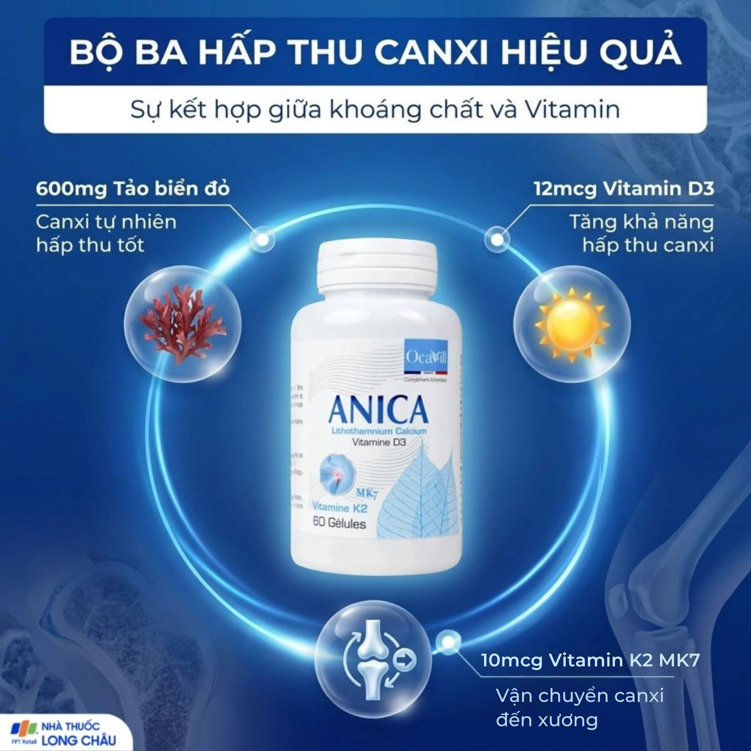 Viên uống bổ sung Canxi và Vitamin D3, K2, giúp xương răng chắc khỏe Anica Ocavill (60 viên) 4