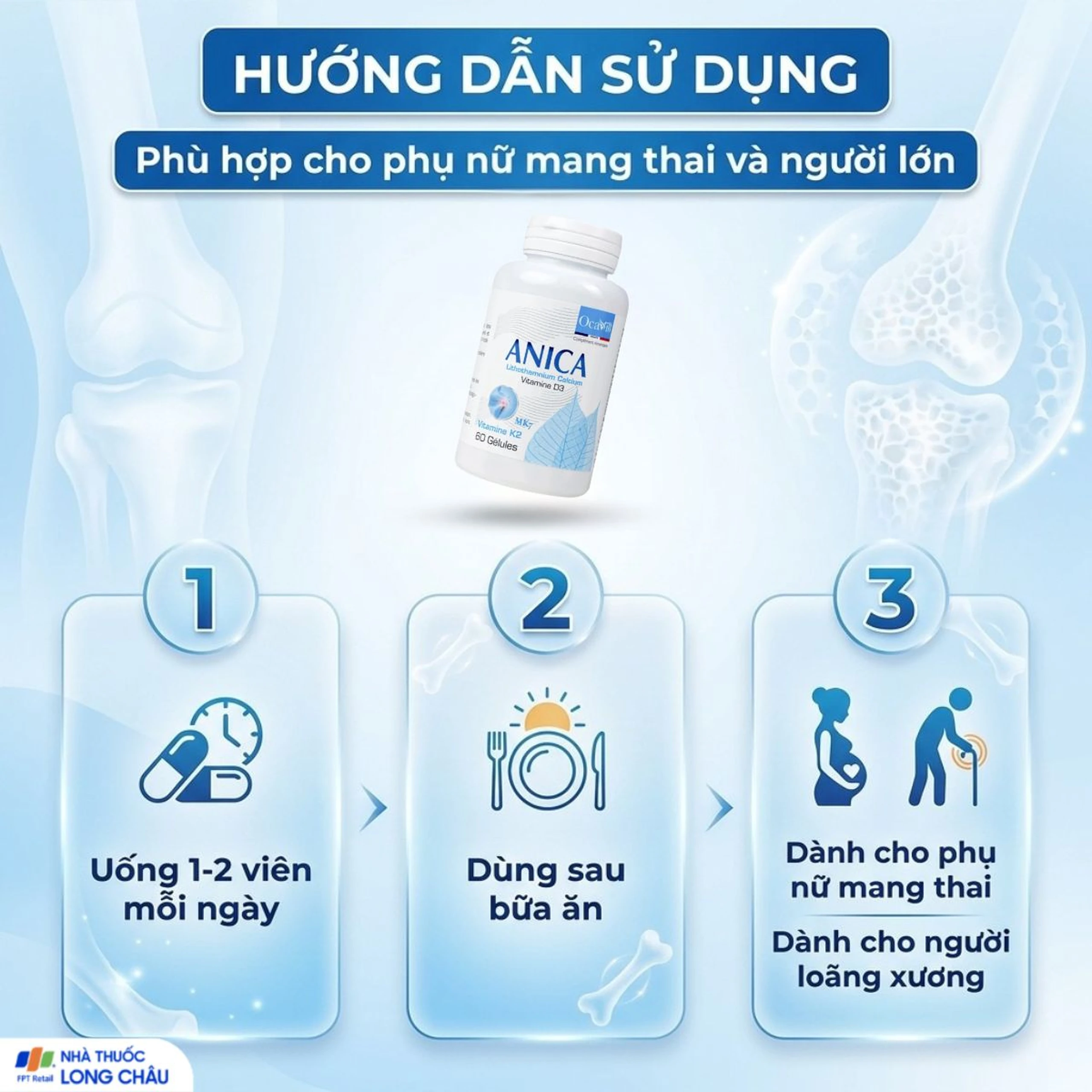 Viên uống bổ sung Canxi và Vitamin D3, K2, giúp xương răng chắc khỏe Anica Ocavill (60 viên) 5