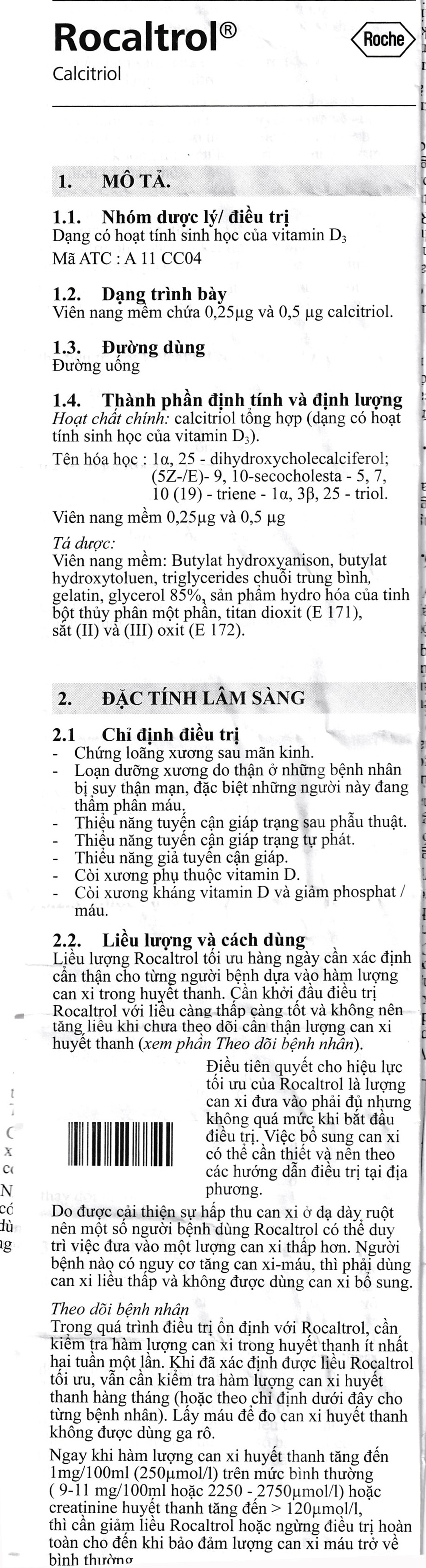 Thuốc Rocaltrol 0.25mcg Catalent điều trị chứng loãng xương sau mãn kinh (30 viên)