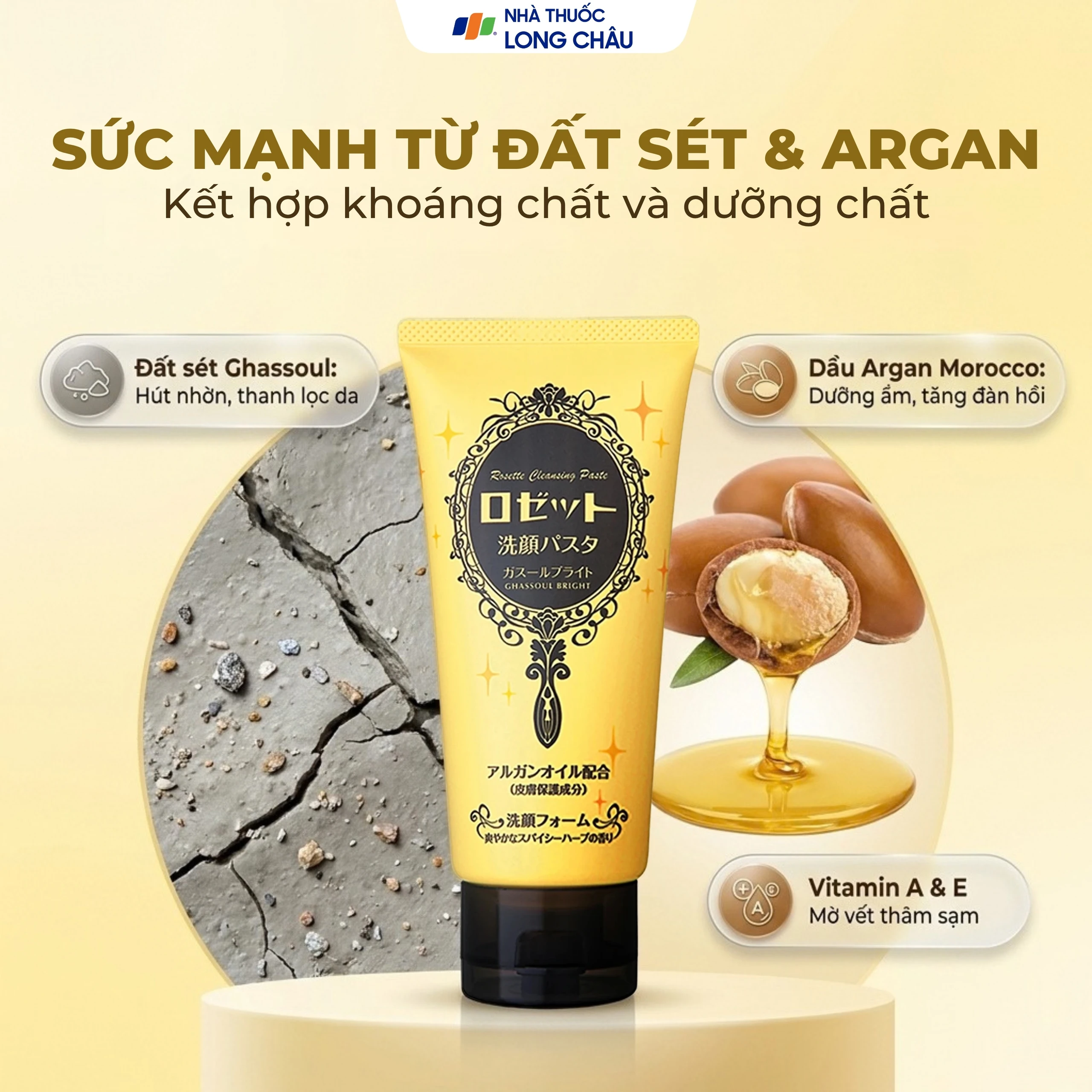 Sữa rửa mặt đất sét Rosette Ghassoul Bright giúp sáng da (120g) 3
