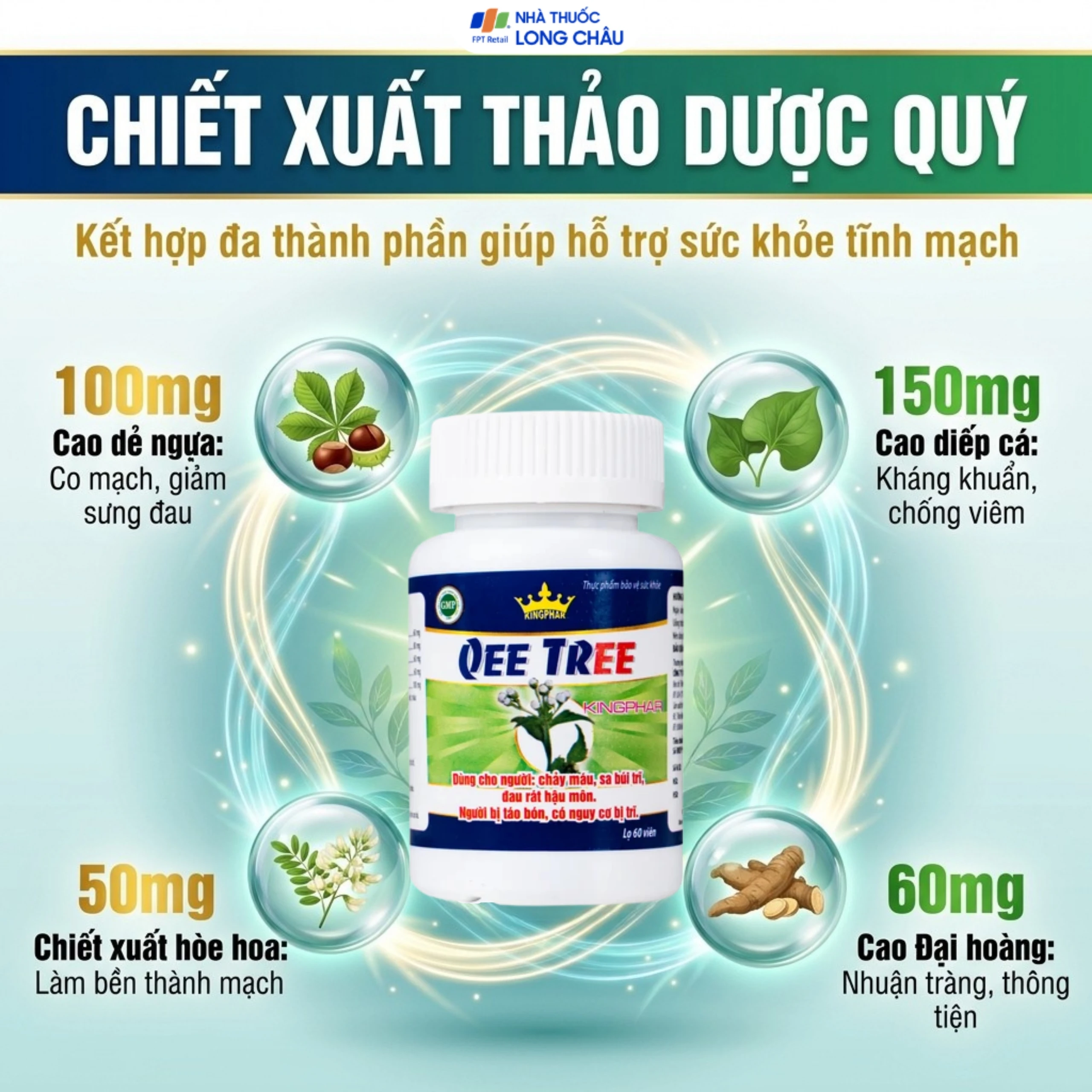 Viên uống hỗ trợ nhuận tràng, hạn chế nguy cơ bị trĩ Qee Tree Kingphar (60 viên) 3