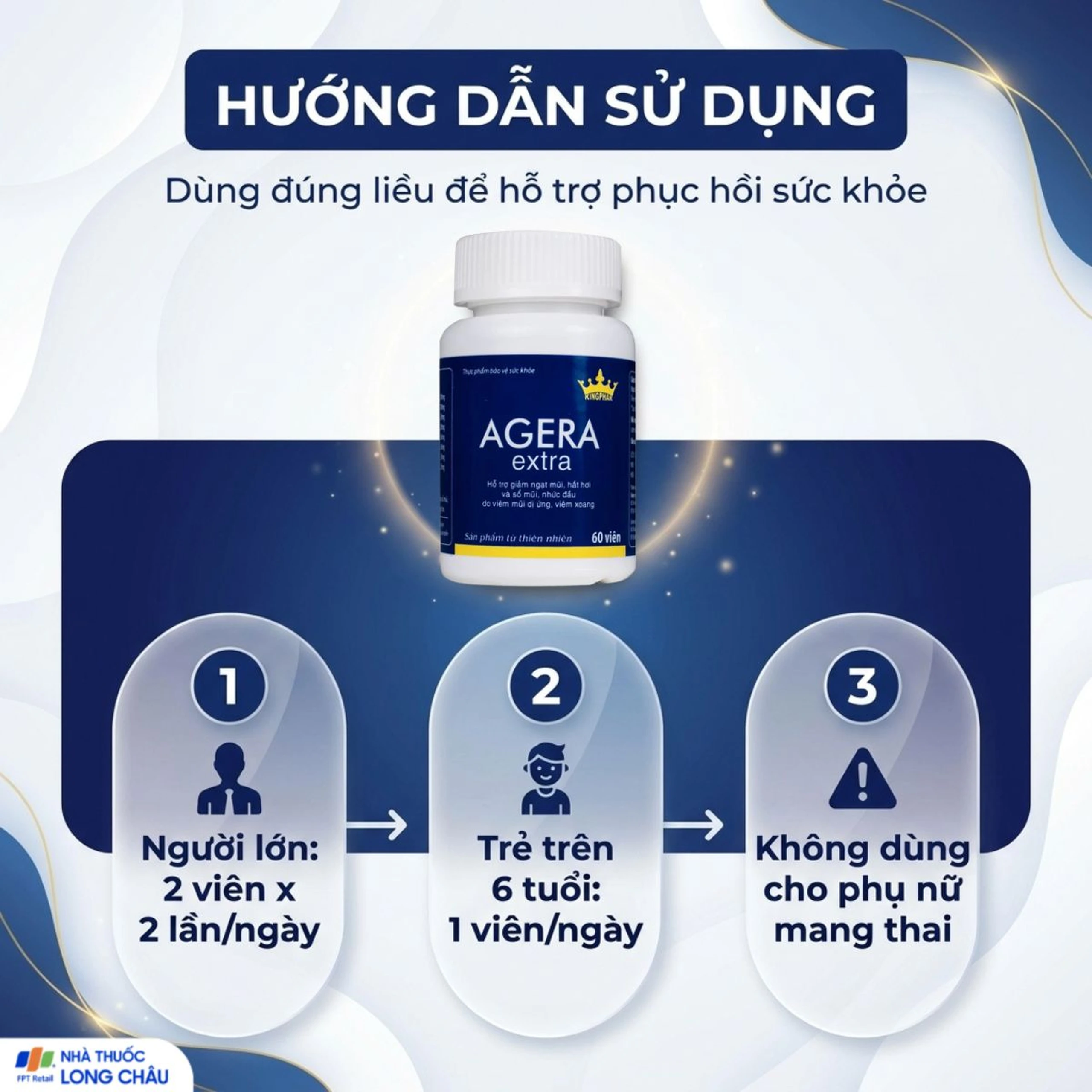 Viên uống hỗ trợ giảm ngạt mũi, hắt hơi và sổ mũi, nhức đầu do viêm mũi dị ứng Agera Extra Kingphar (60 viên) 5