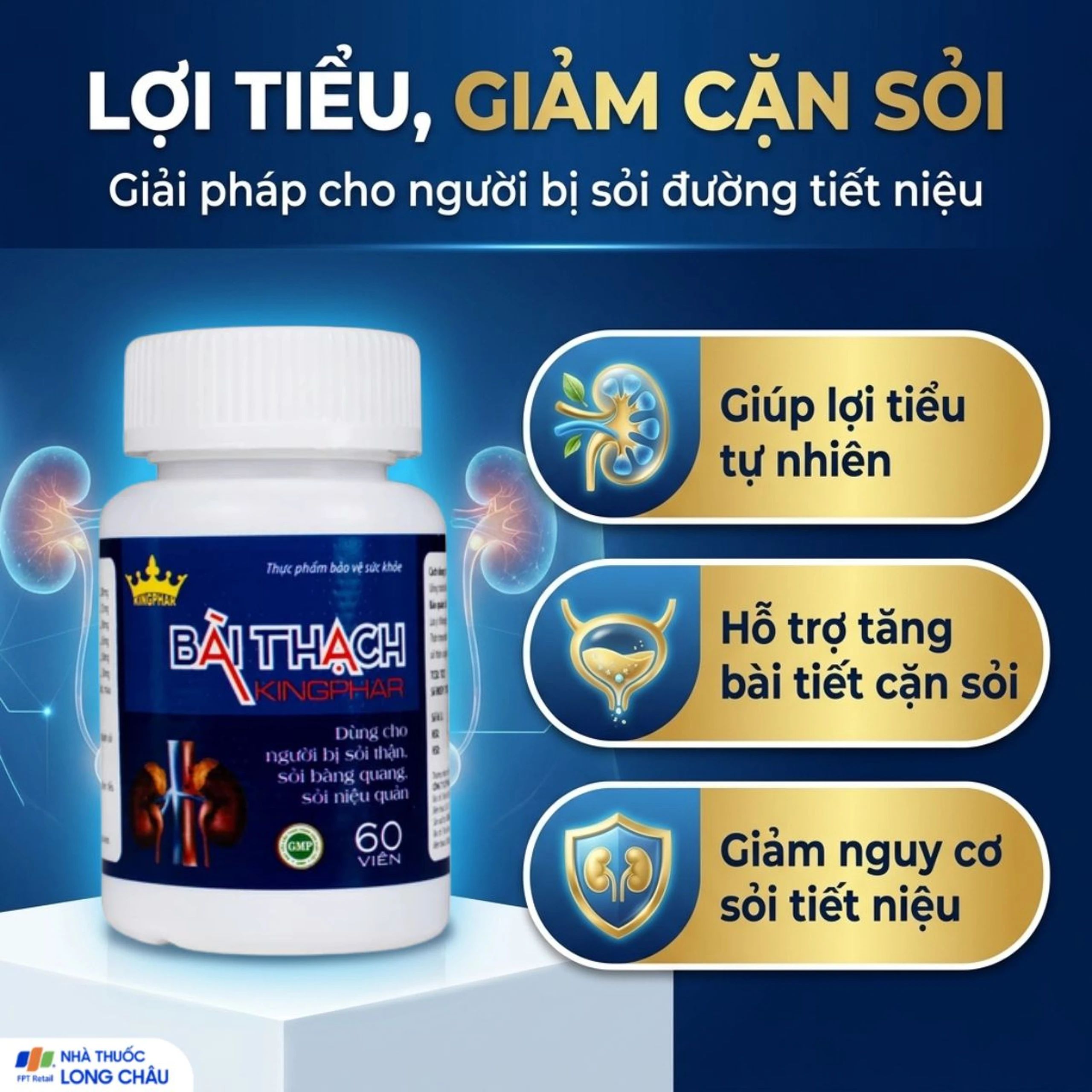 Viên uống giúp lợi tiểu, hỗ trợ bài tiết cặn sỏi giảm sỏi tiết niệu Bài Thạch Kingphar (60 viên) 3