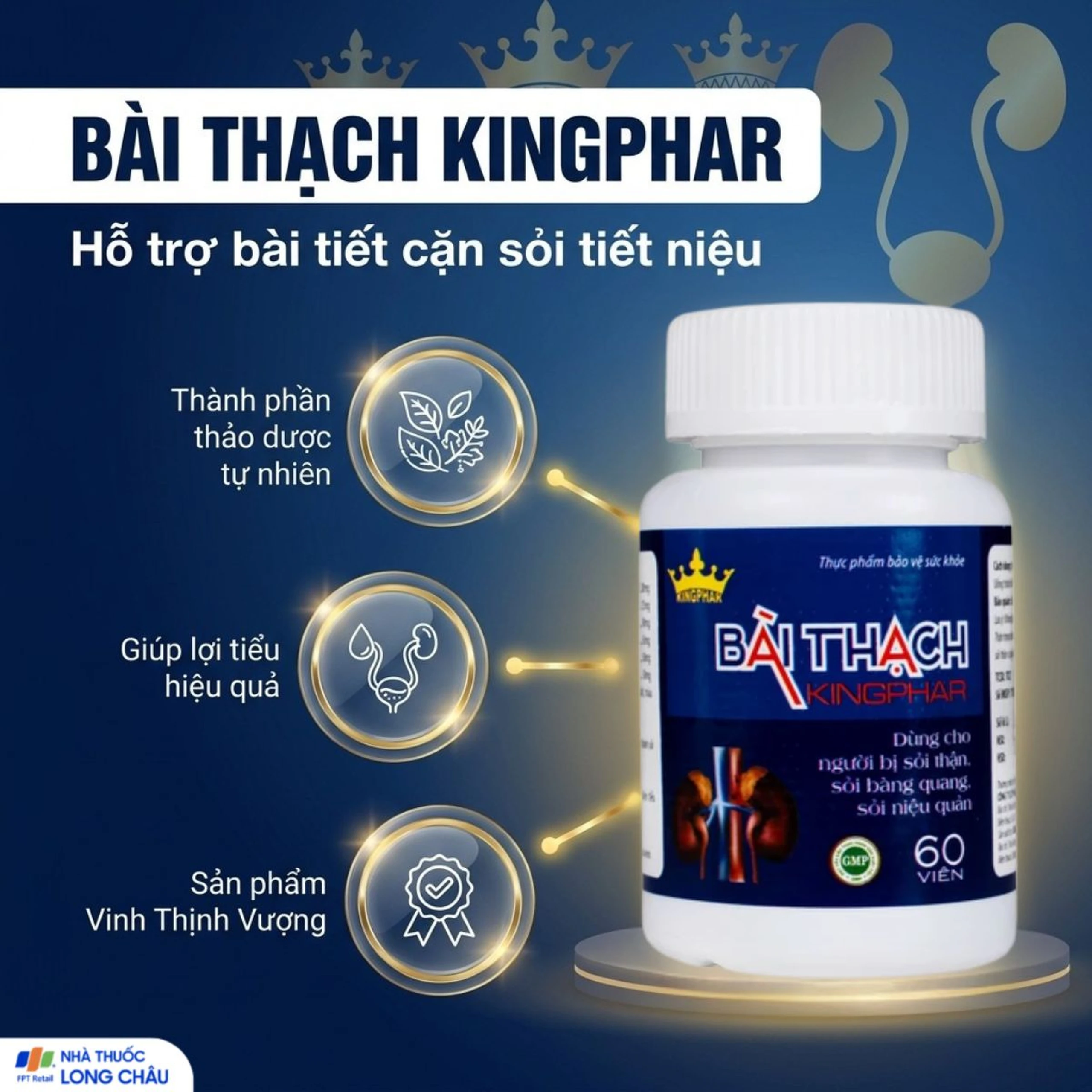 Viên uống giúp lợi tiểu, hỗ trợ bài tiết cặn sỏi giảm sỏi tiết niệu Bài Thạch Kingphar (60 viên) 2