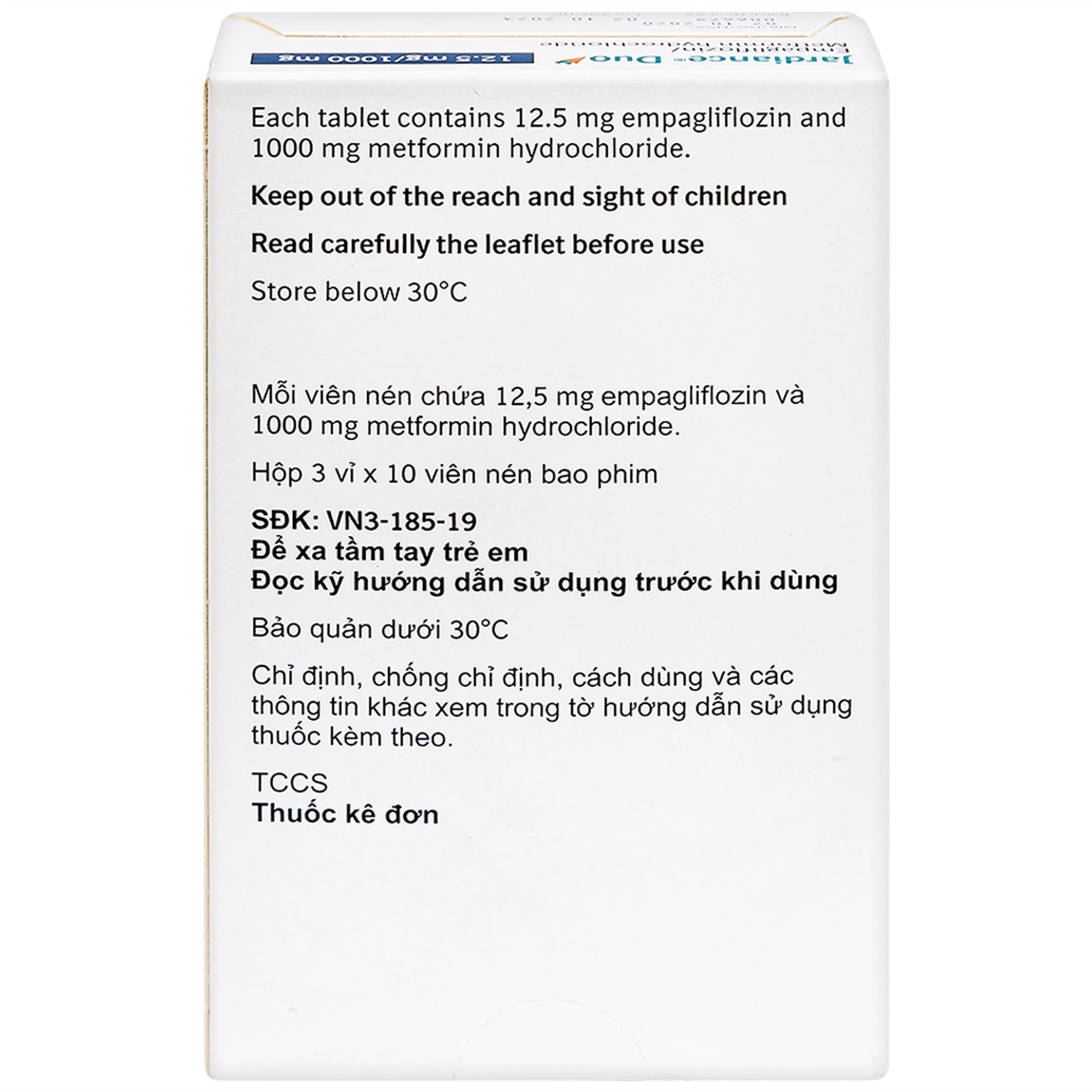 Viên nén Jardiance Duo 12.5mg/1000mg điều trị đái tháo đường típ 2 (3 vỉ x 10 viên)