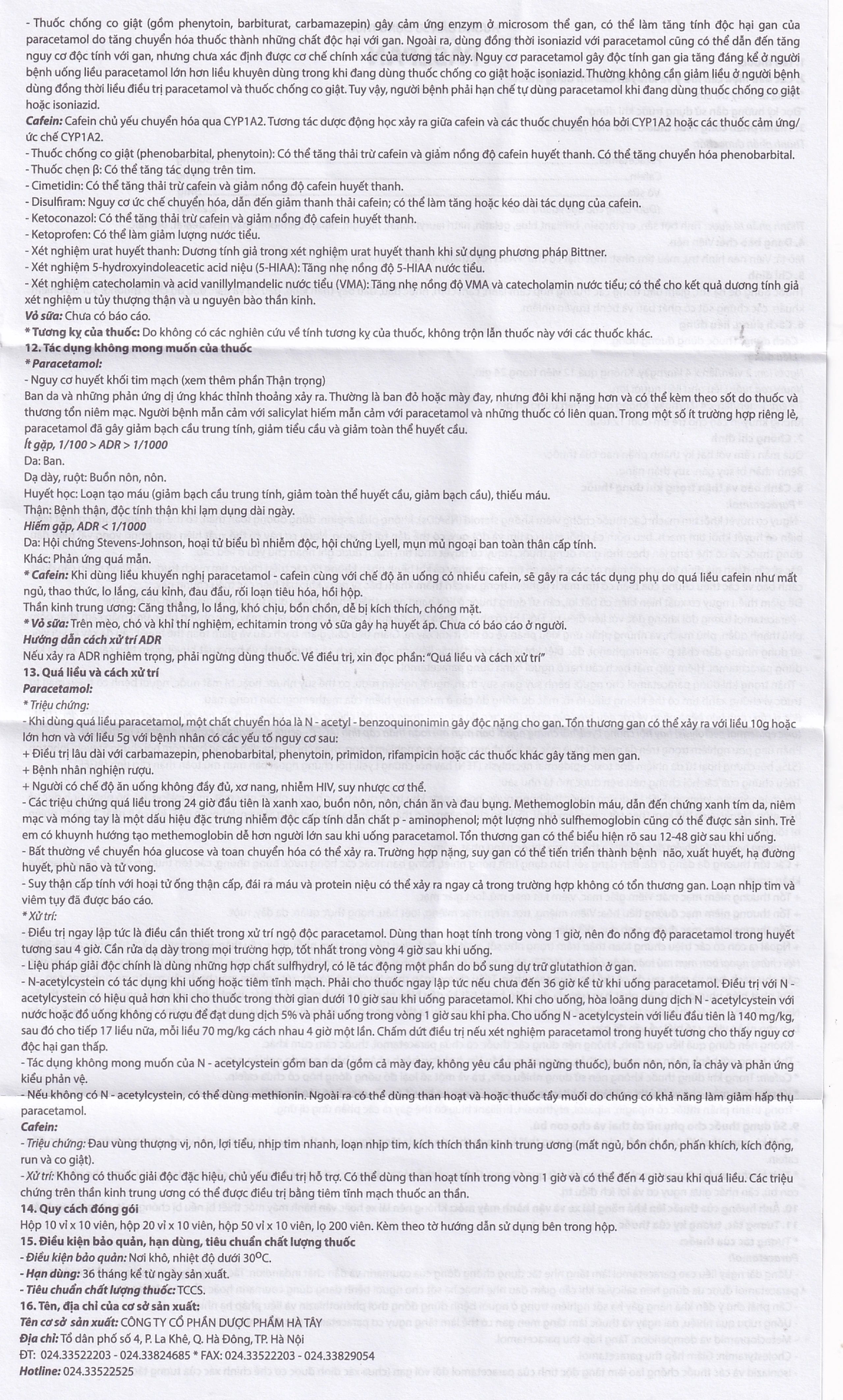 Viên nén Pasepan Hataphar hạ sốt, giảm đau, điều trị cảm lạnh, cảm cúm, nhức đầu (50 vỉ x 10 viên)