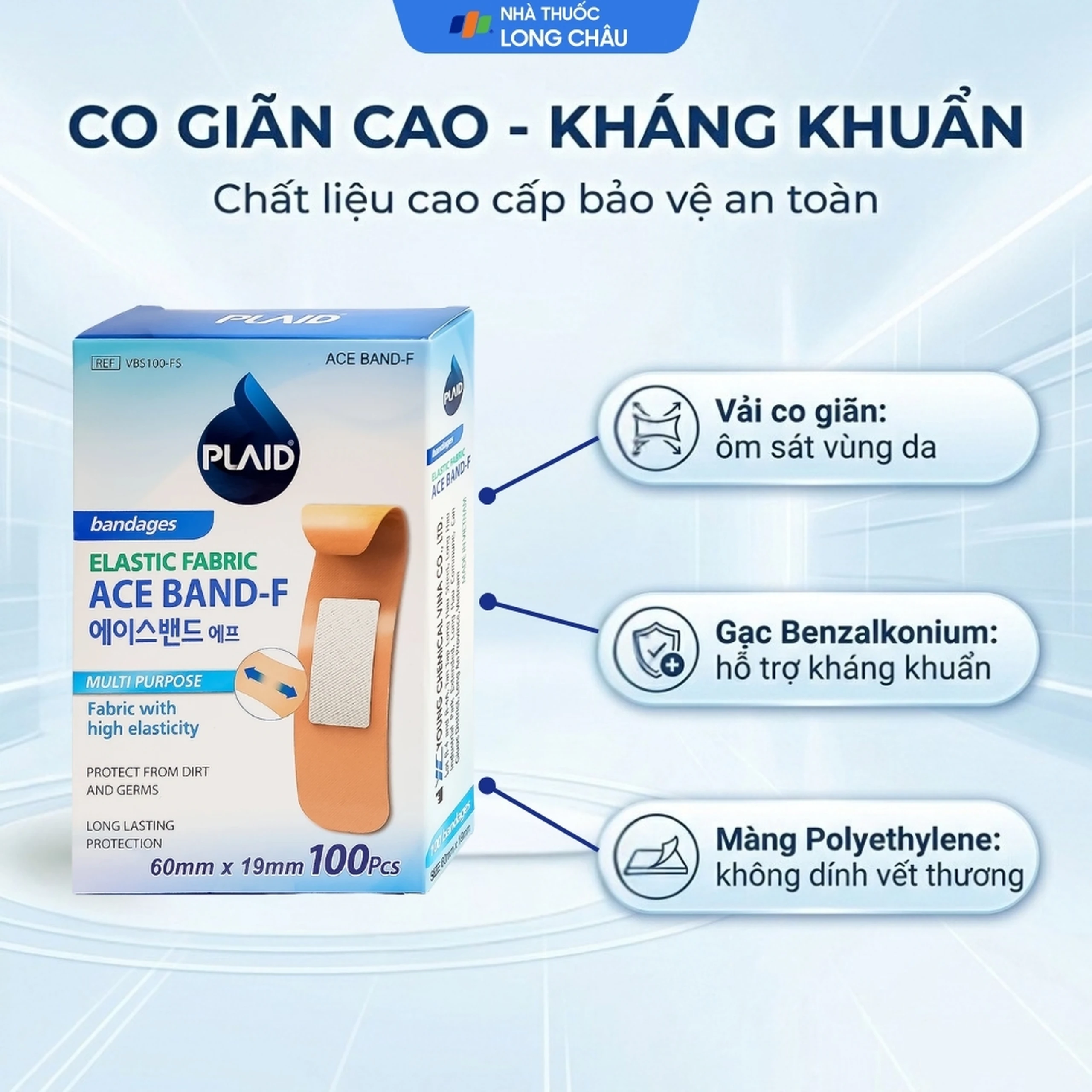Băng cá nhân vải Plaid Ace Band-F 60x19mm (100 miếng) Young Chemical 3